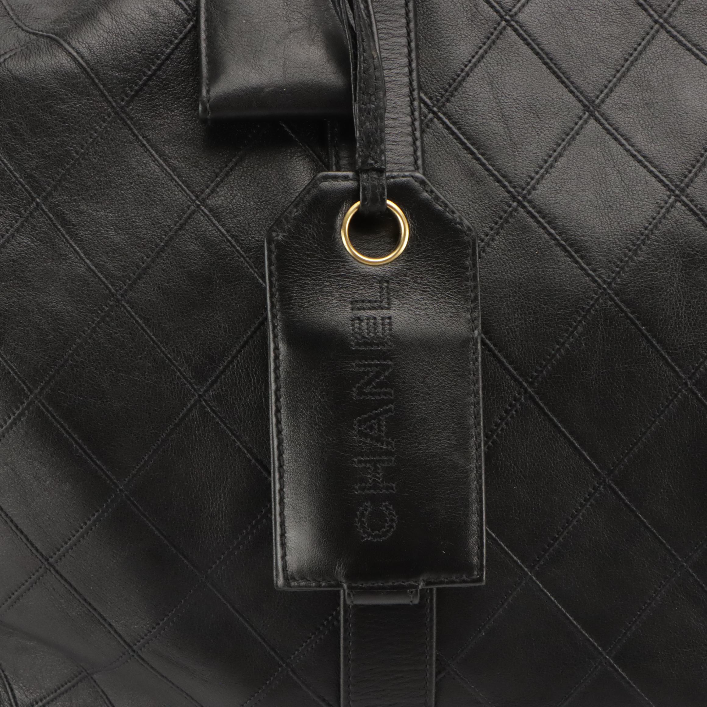 Chanel Two-Way Travel Duffle Bag in Black Diamond Stitched Lambskin Leather