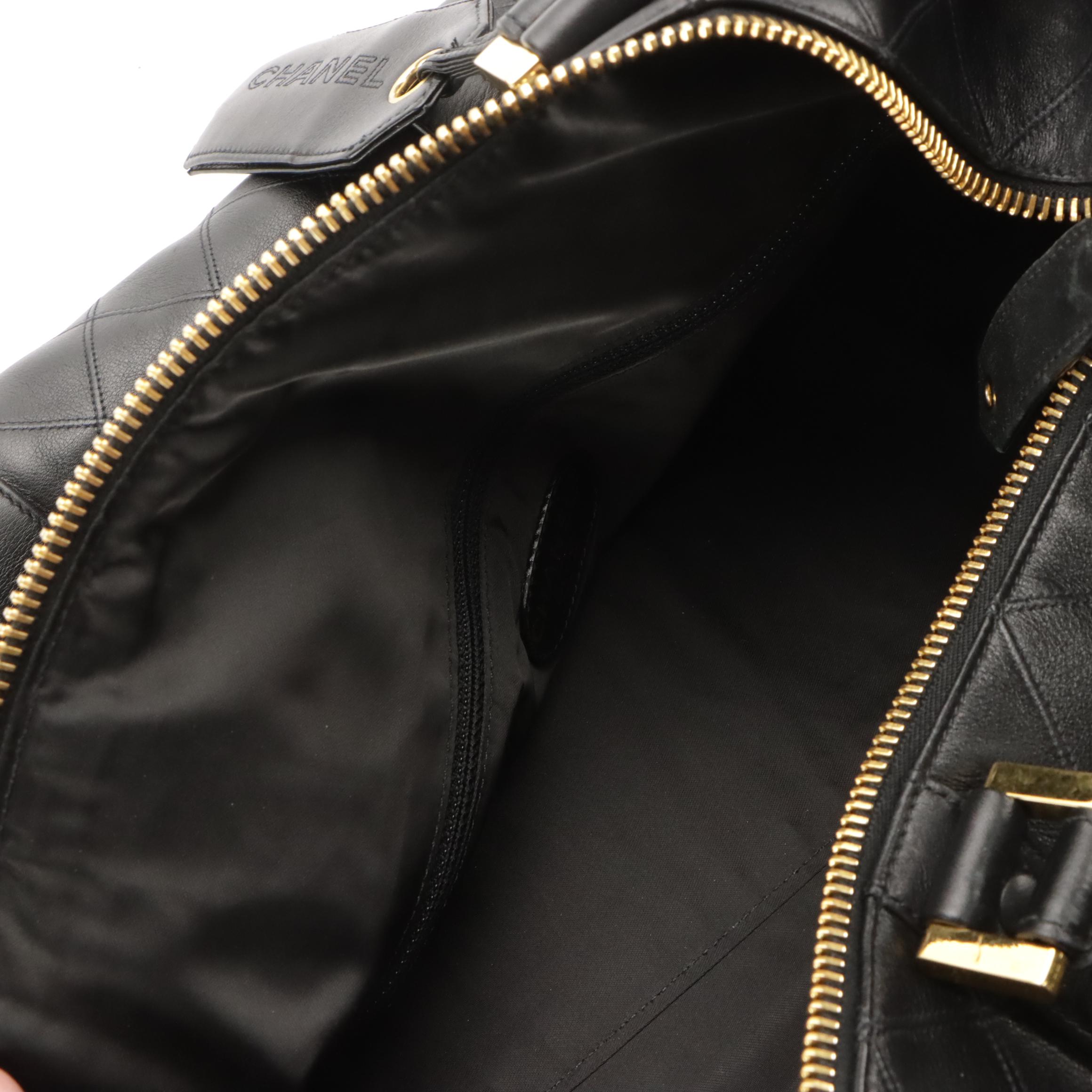 Chanel Two-Way Travel Duffle Bag in Black Diamond Stitched Lambskin Leather