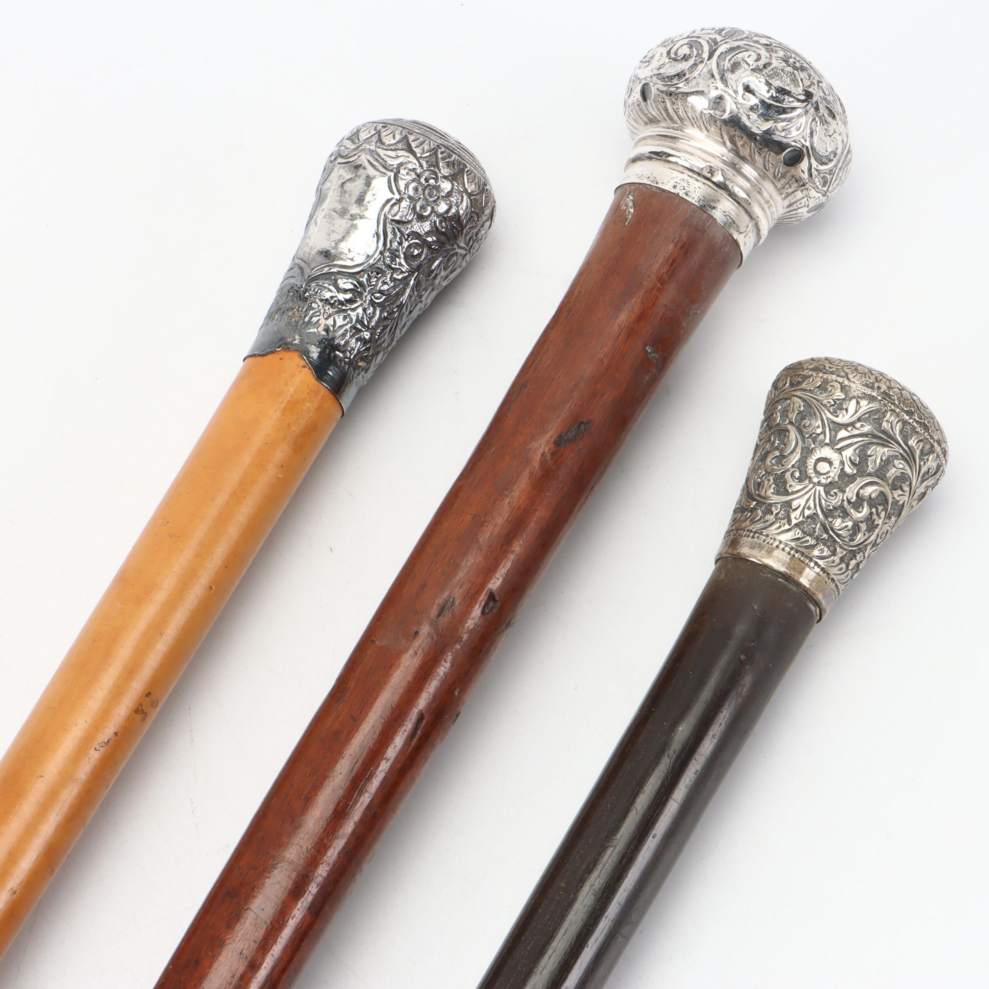 J.H. Worrall, Son & Co. Sterling Handled Cane and Other Silver Handled Canes