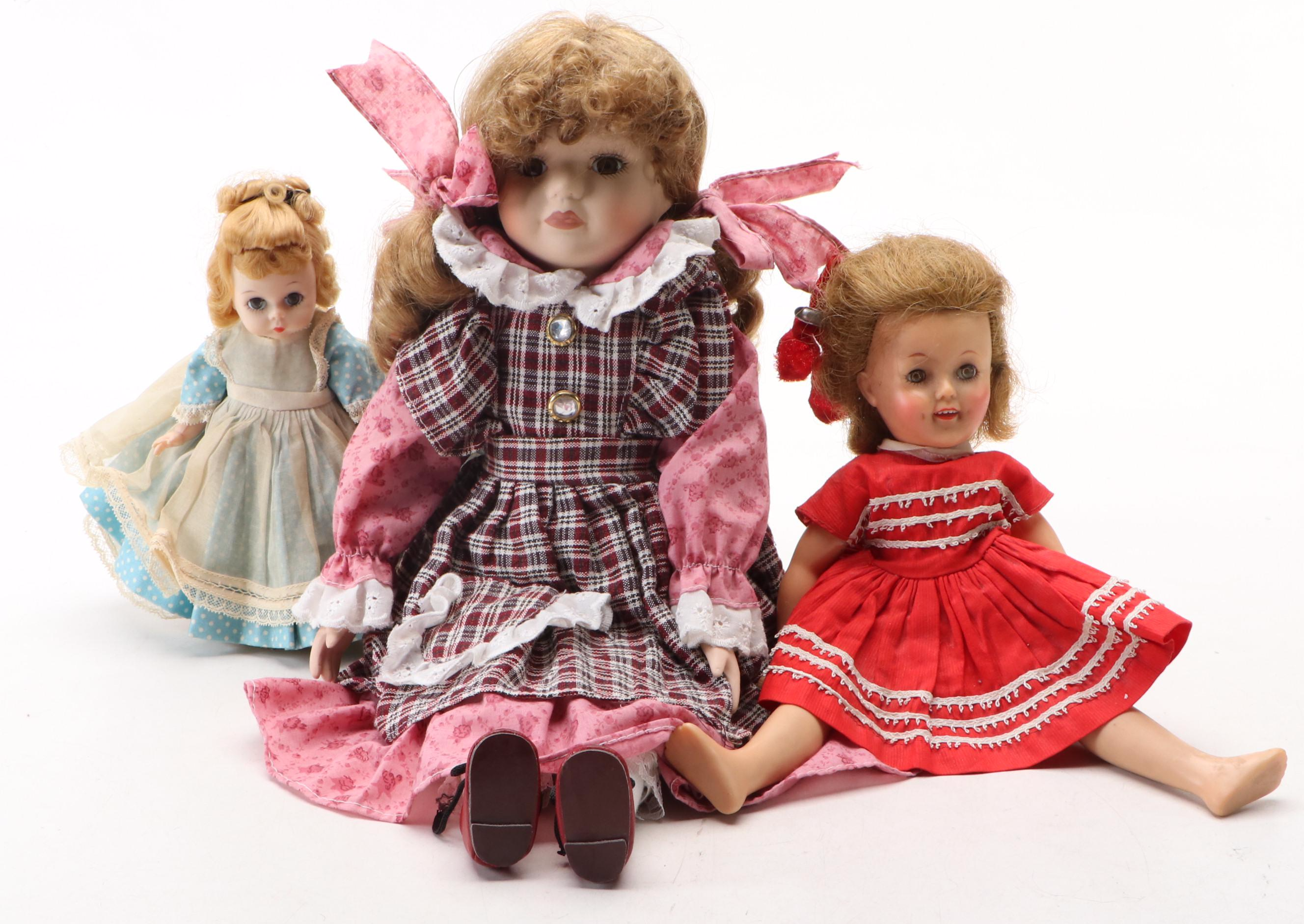 Madame Alexander "Amy" and "Meg" Dolls with More Porcelain and Plastic Dolls