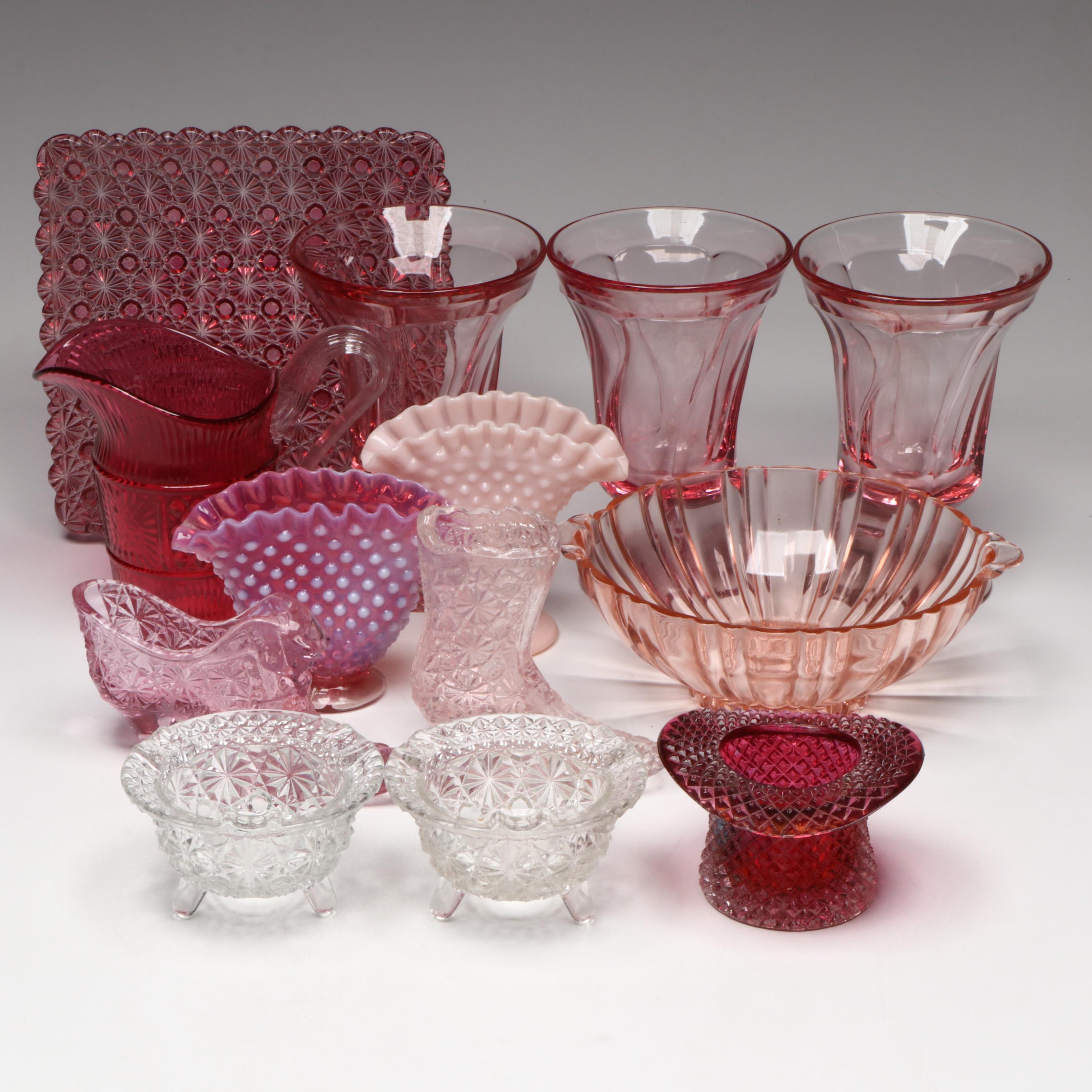 Fenton Cranberry Glass Shoe, Fostoria "Jamestown Pink" Glasses, and More Décor