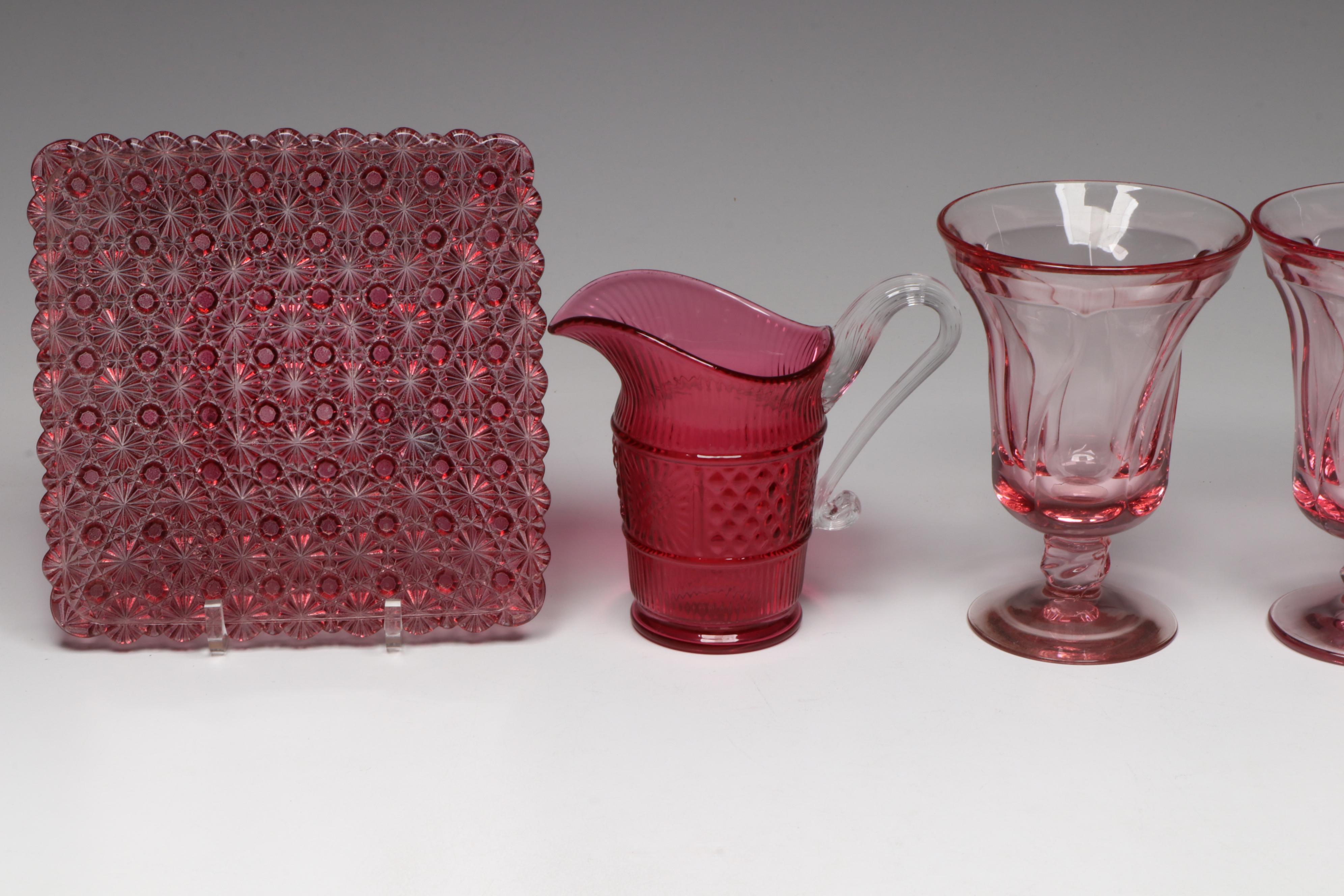 Fenton Cranberry Glass Shoe, Fostoria "Jamestown Pink" Glasses, and More Décor