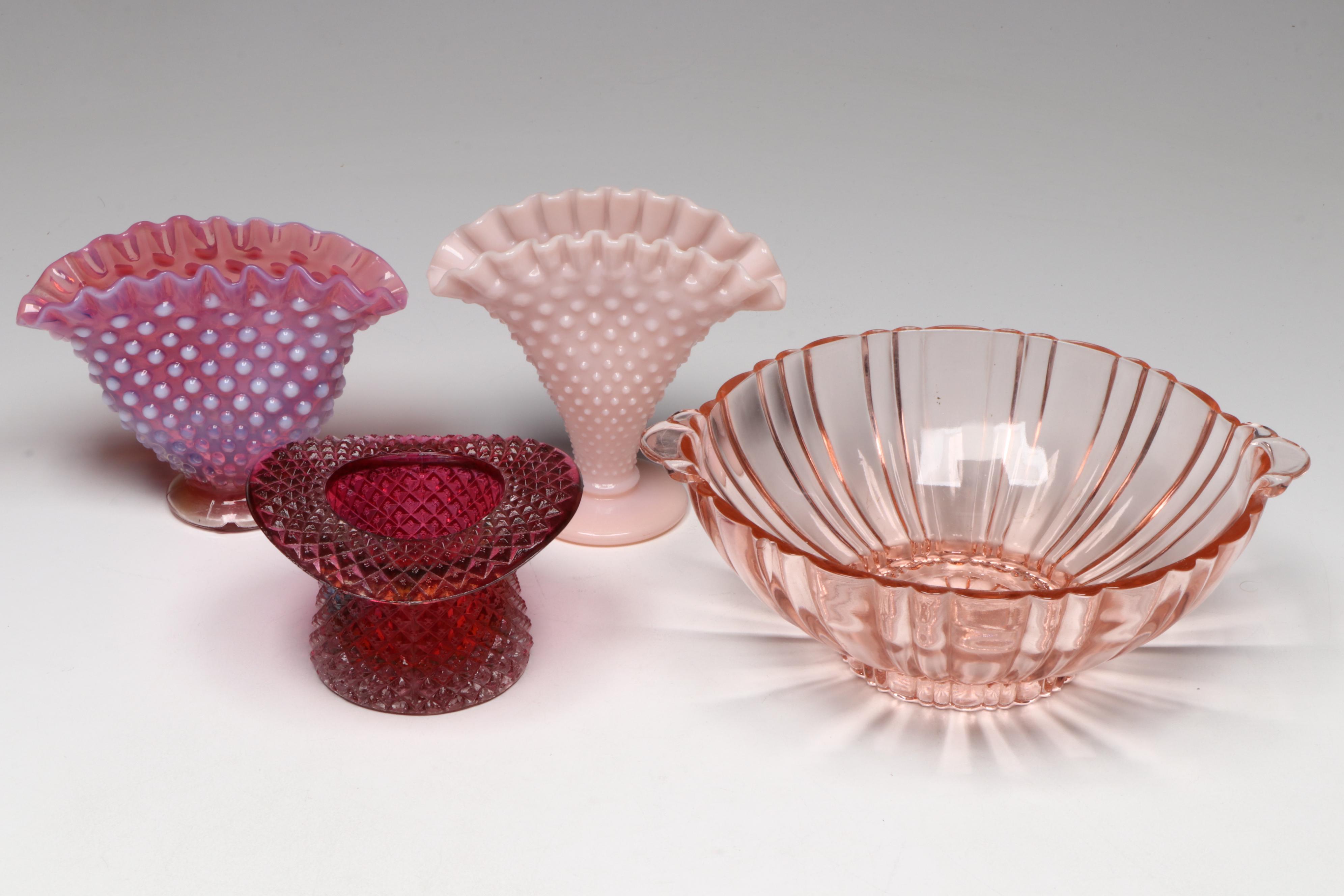 Fenton Cranberry Glass Shoe, Fostoria "Jamestown Pink" Glasses, and More Décor