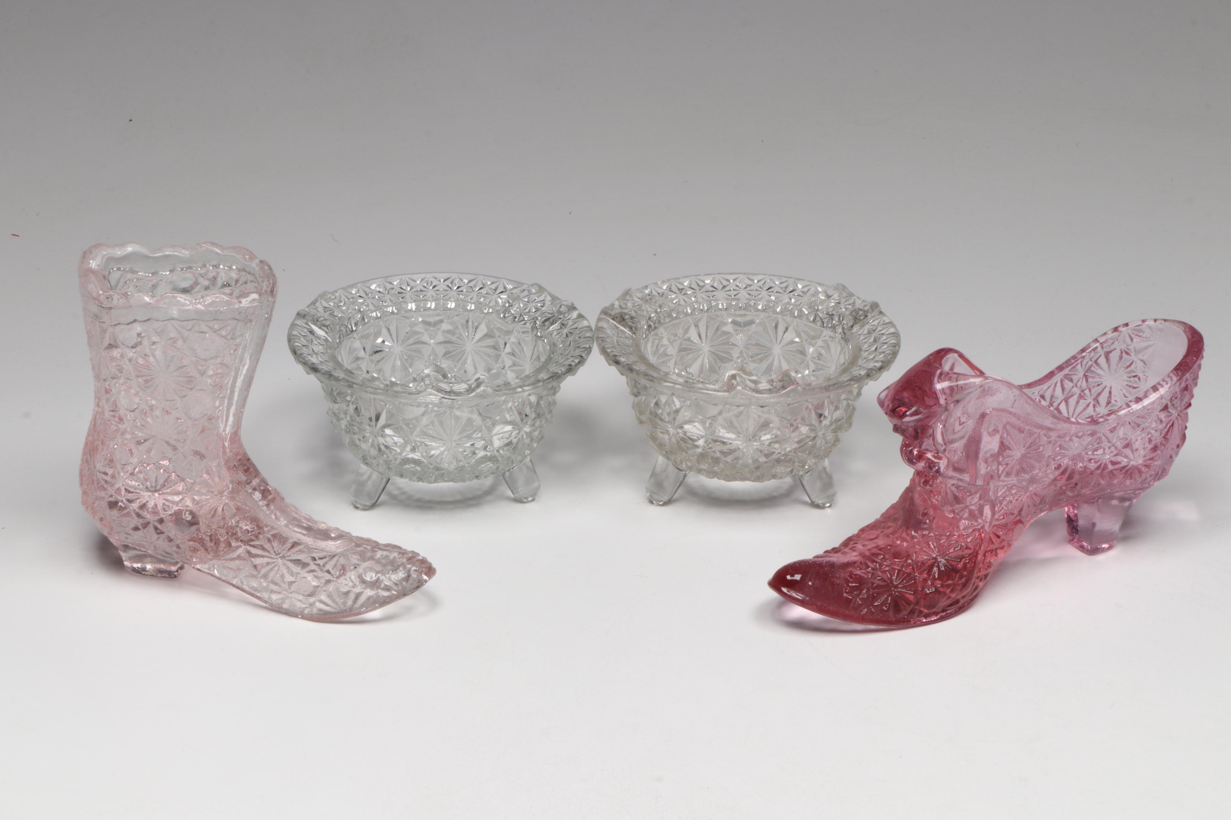 Fenton Cranberry Glass Shoe, Fostoria "Jamestown Pink" Glasses, and More Décor