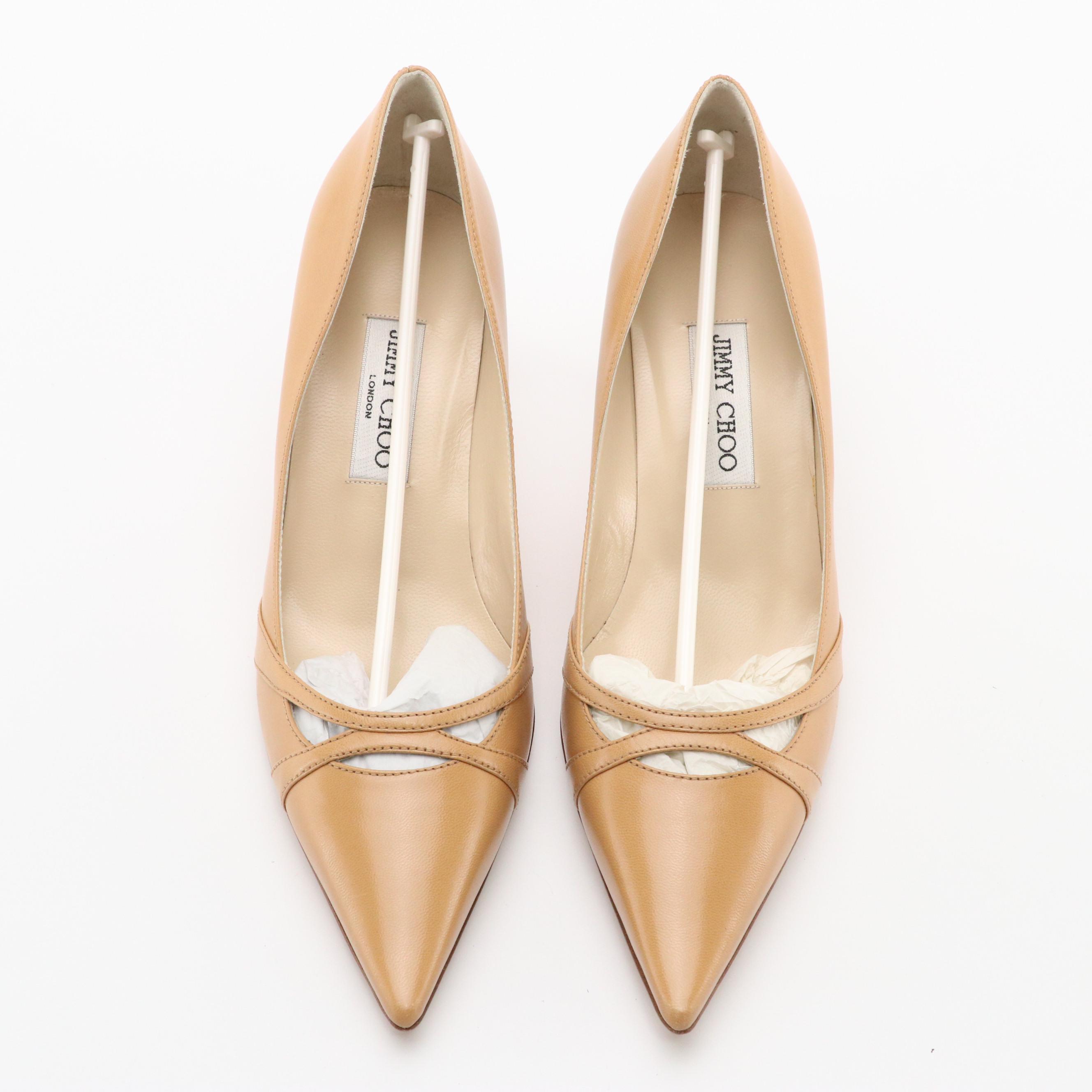 Jimmy Choo Pointed-Toe Cut-Out Pumps in Brown Leather with Box