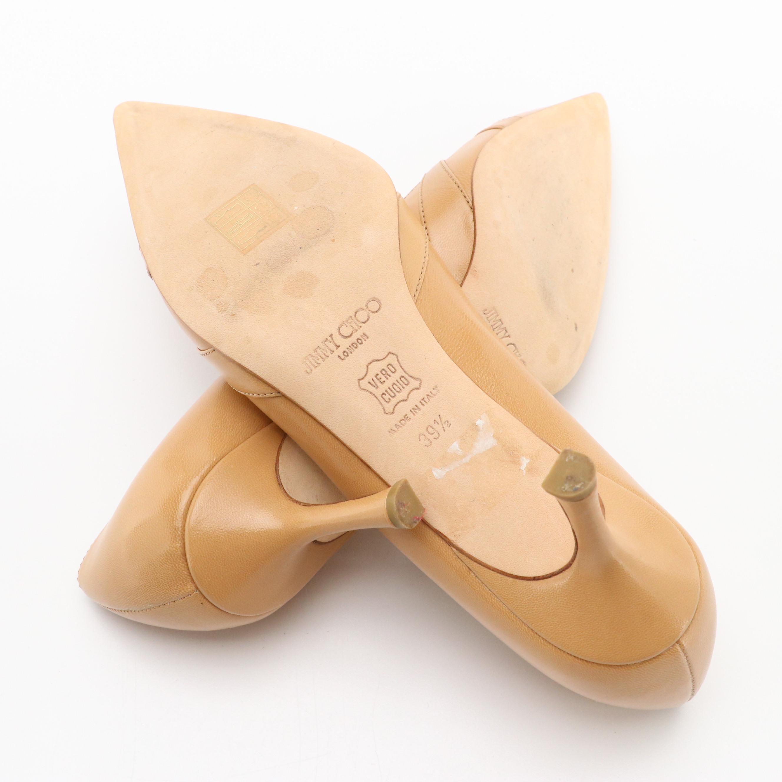 Jimmy Choo Pointed-Toe Cut-Out Pumps in Brown Leather with Box