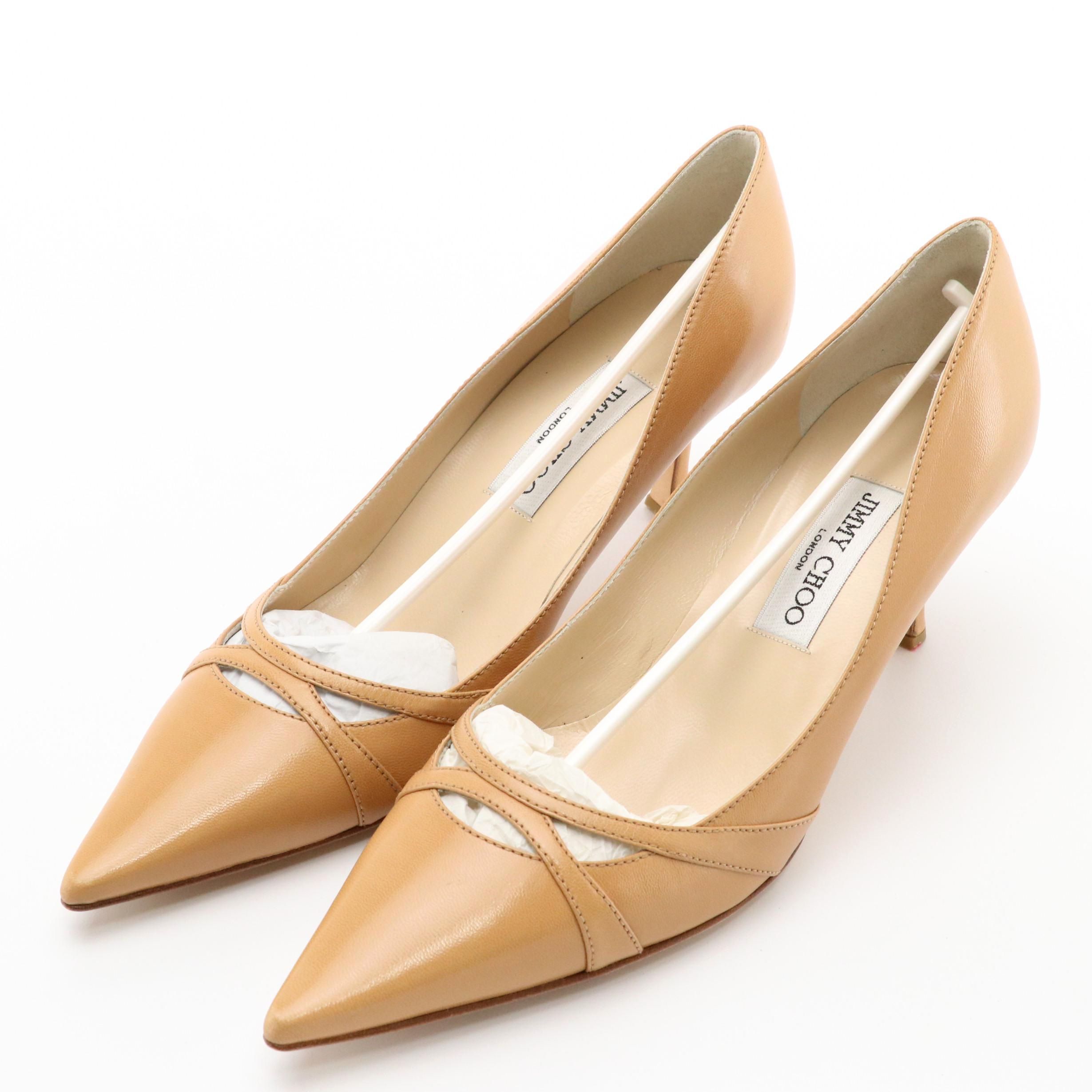 Jimmy Choo Pointed-Toe Cut-Out Pumps in Brown Leather with Box