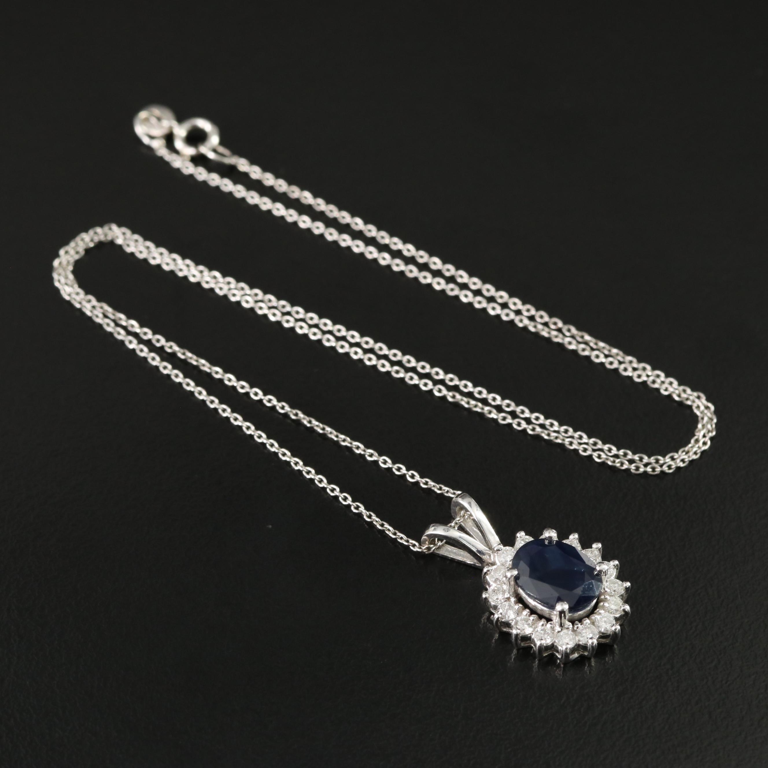 14K Sapphire and Diamond Pendant Necklace