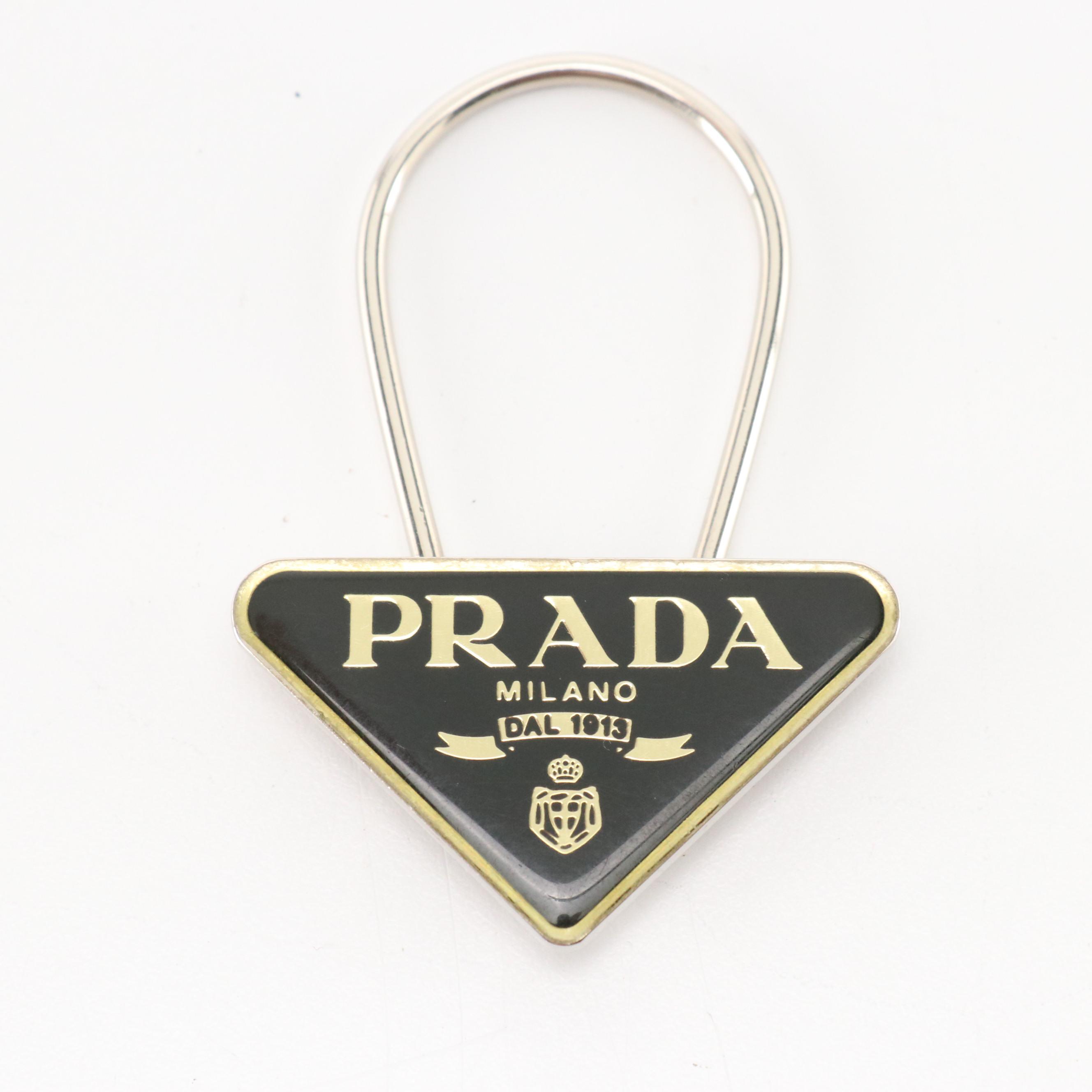 Prada Triangle Logo M285 Bag Charm in Black Enamel and Metal, with Box