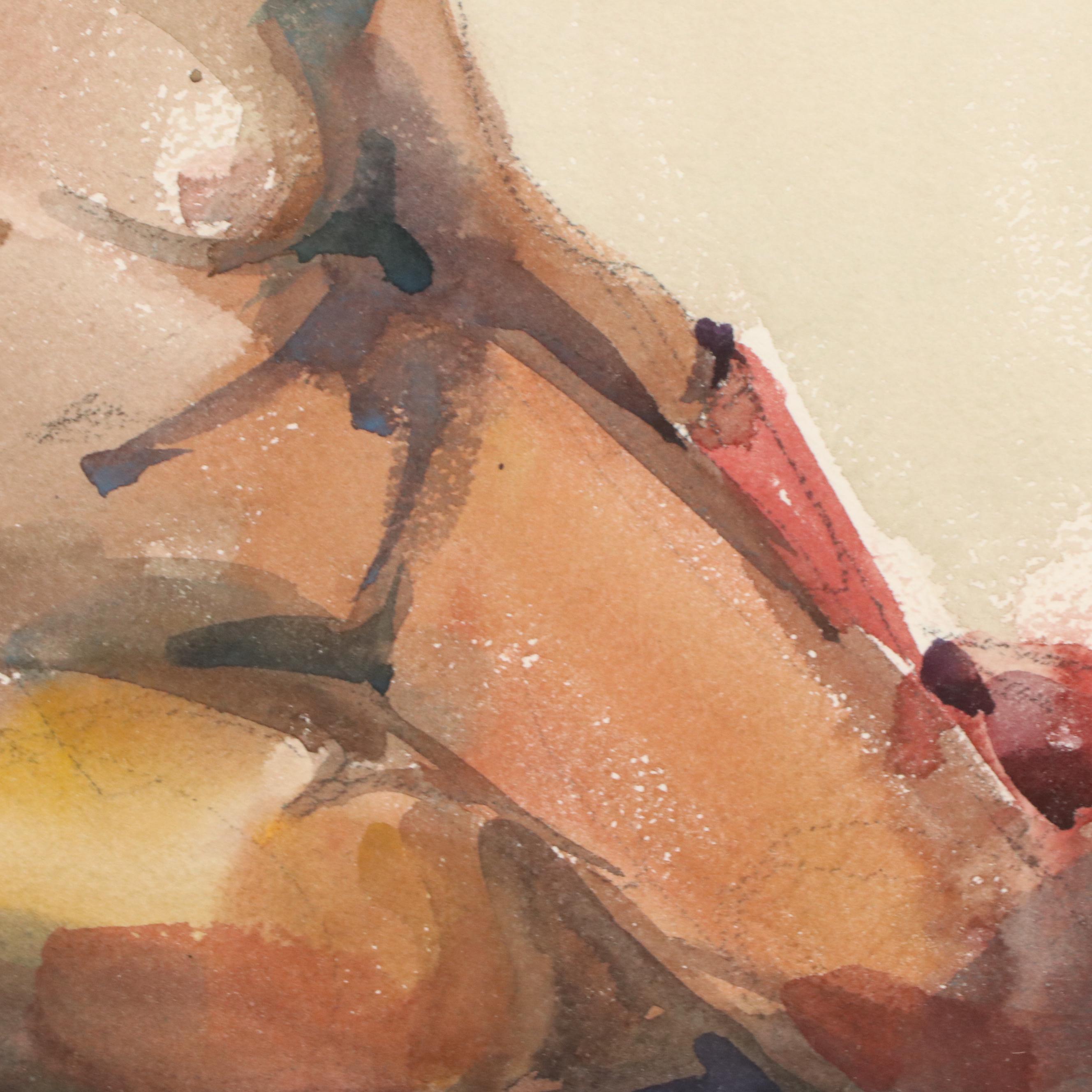 Jack Meanwell Nude Figure Study Watercolor Painting