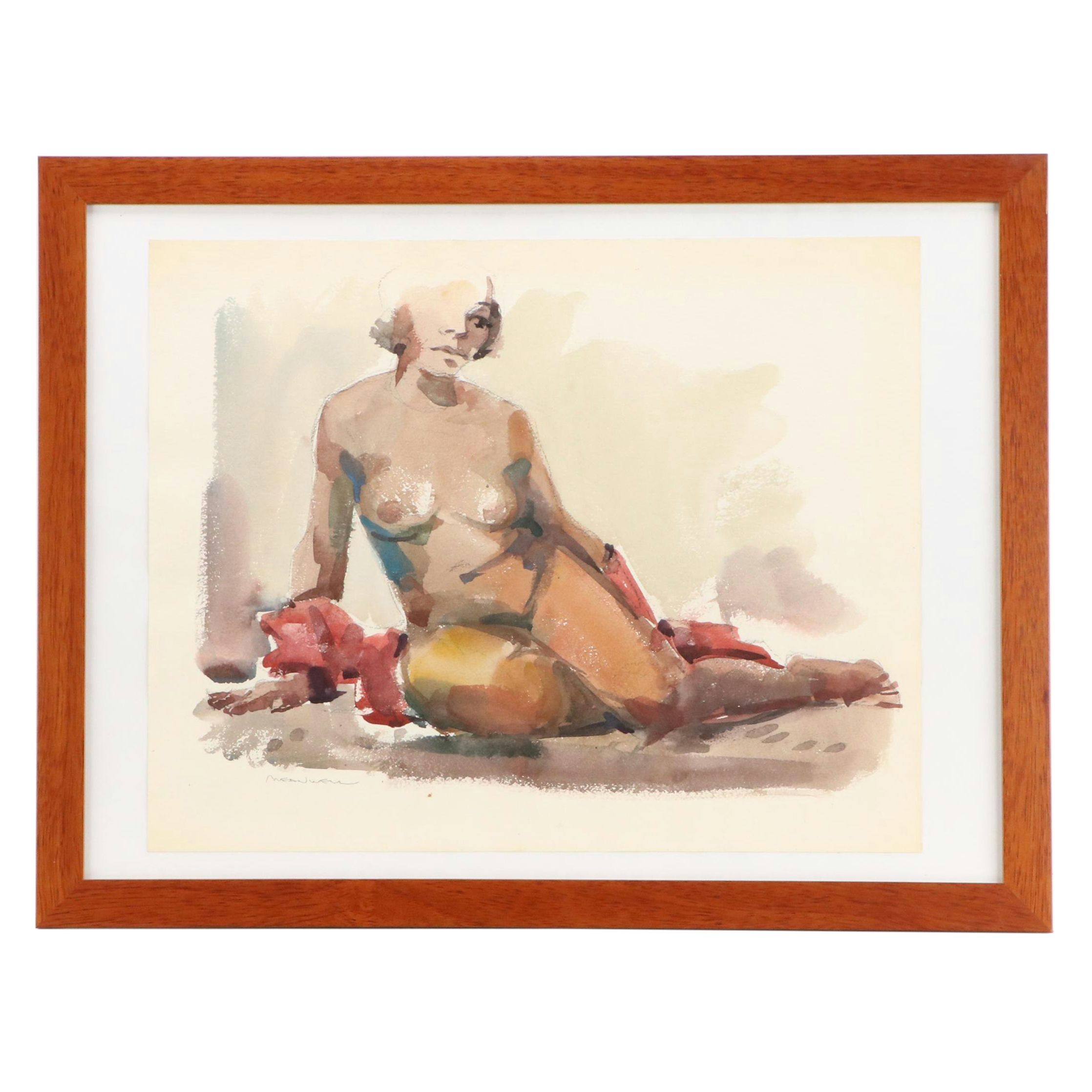 Jack Meanwell Nude Figure Study Watercolor Painting
