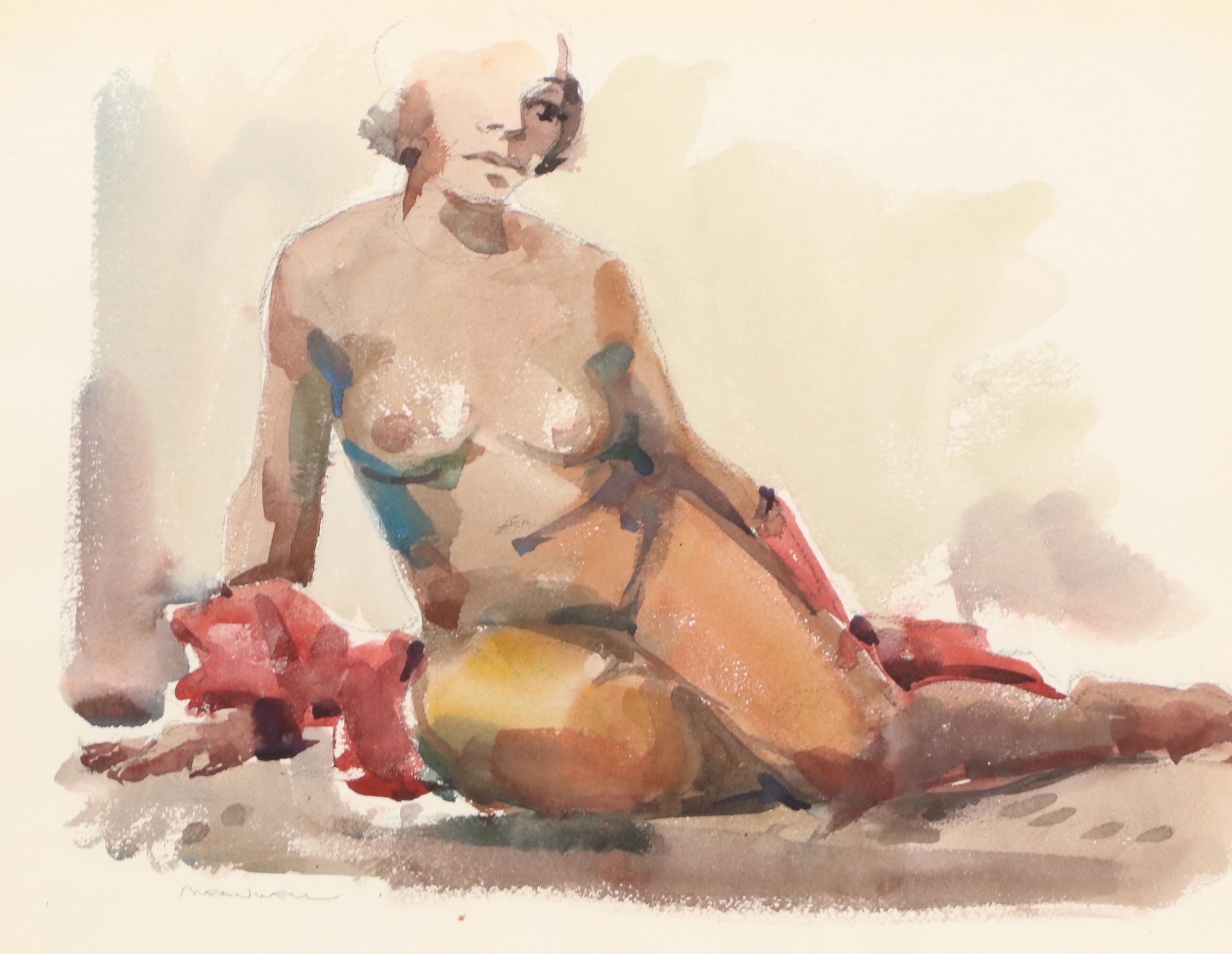 Jack Meanwell Nude Figure Study Watercolor Painting