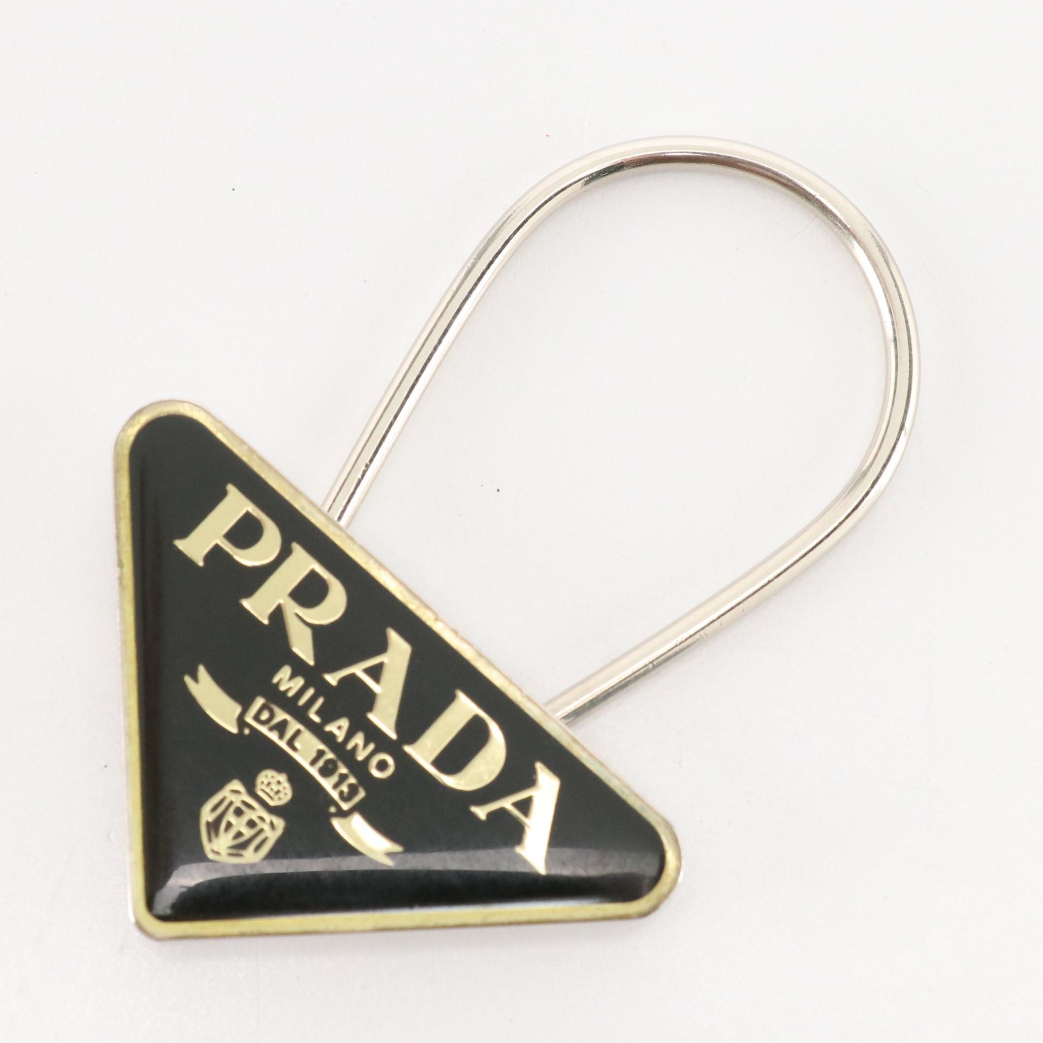 Prada Triangle Logo M285 Bag Charm in Black Enamel and Metal, with Box