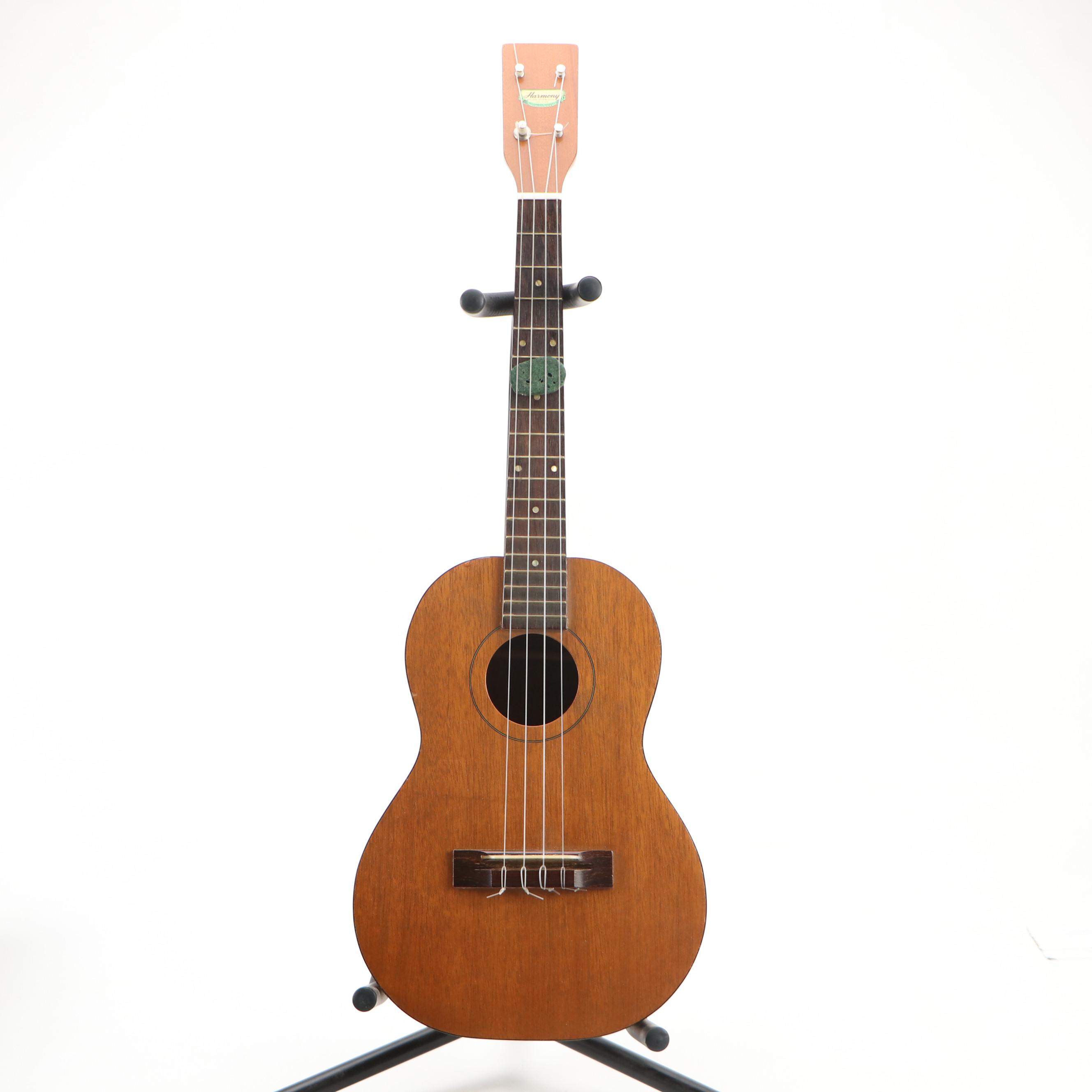 Harmony Mahogany Ukulele with Hardside Case and Sheet Music