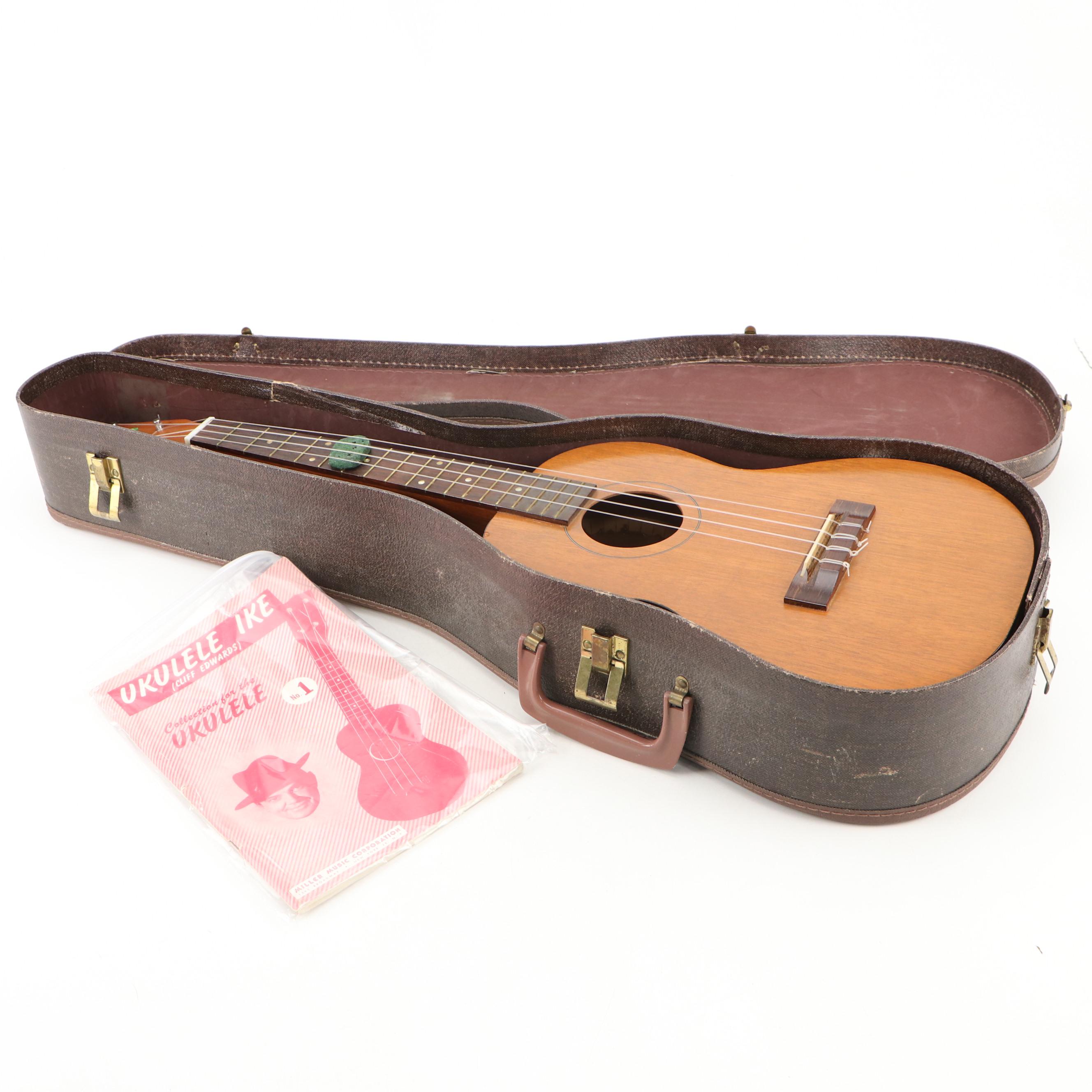 Harmony Mahogany Ukulele with Hardside Case and Sheet Music