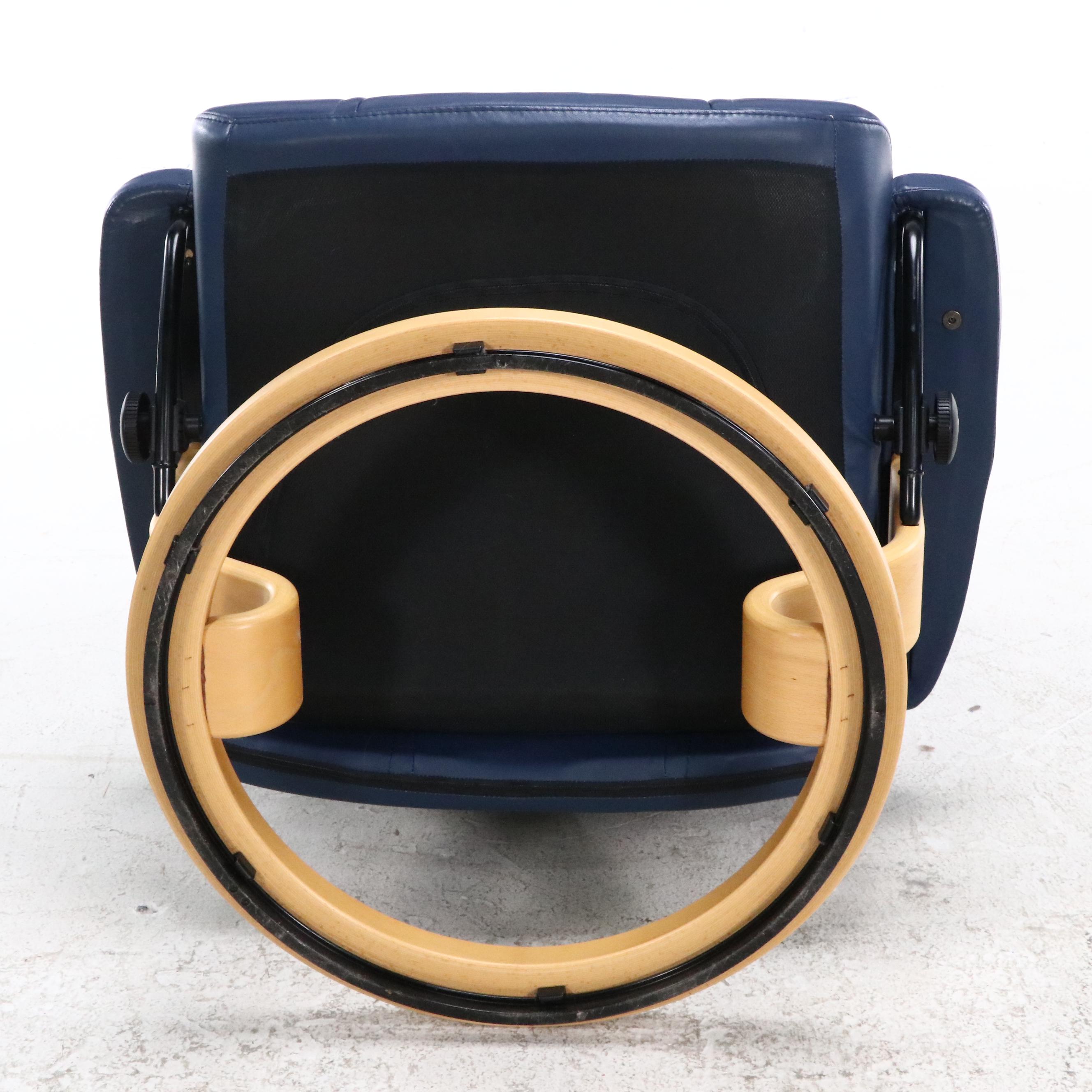 Danish Ekornes Stressless Chair and Console in Blue Leather and Birch, 21st C