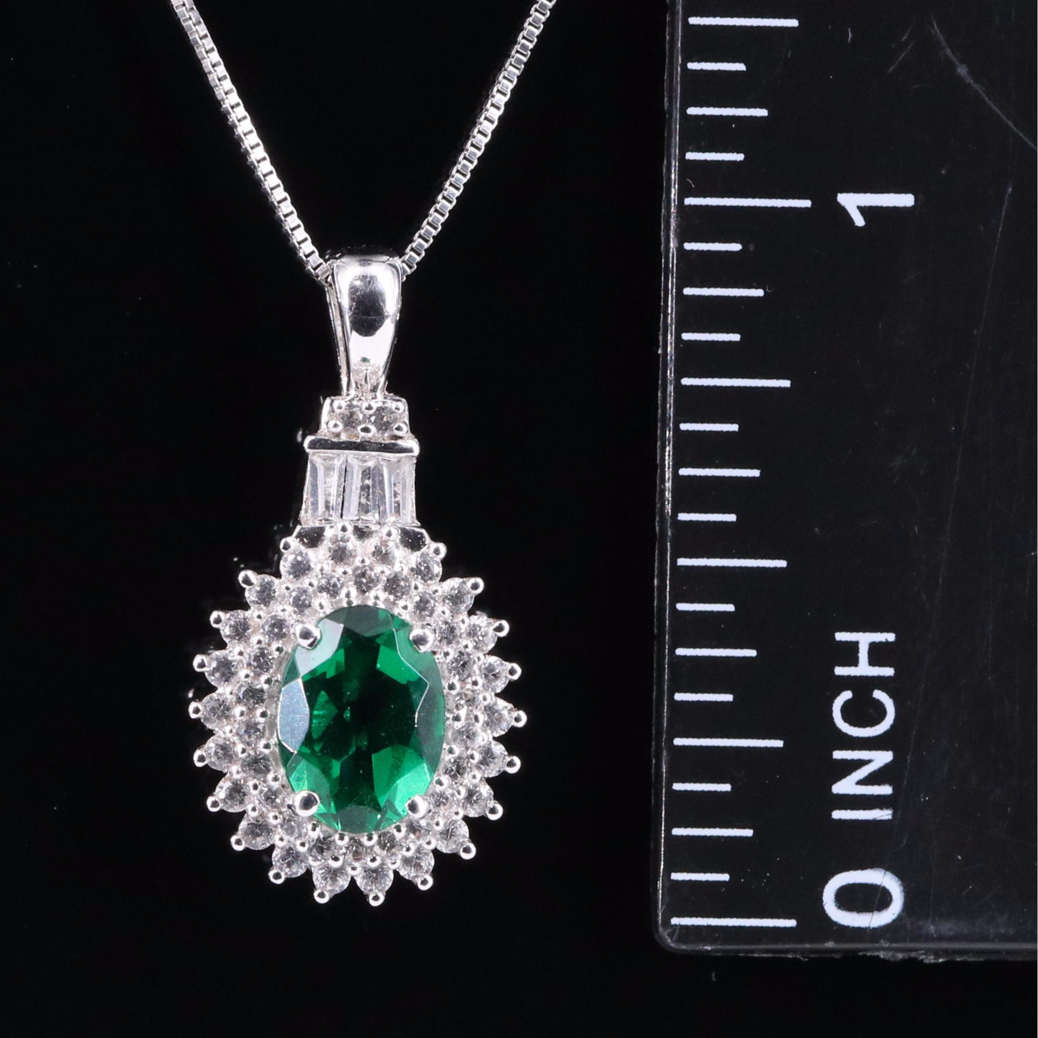 Sterling Emerald and White Sapphire Pendant Necklace