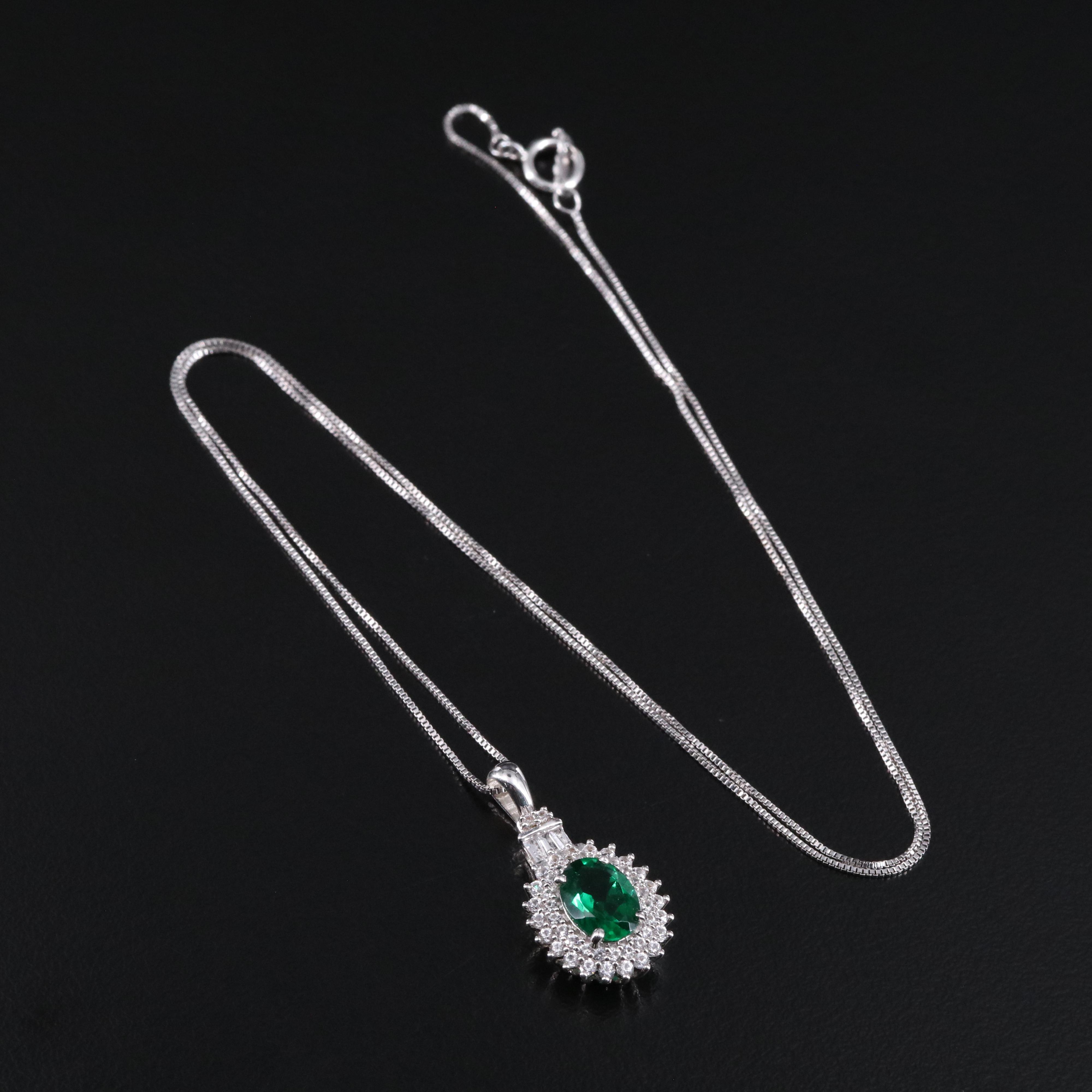 Sterling Emerald and White Sapphire Pendant Necklace