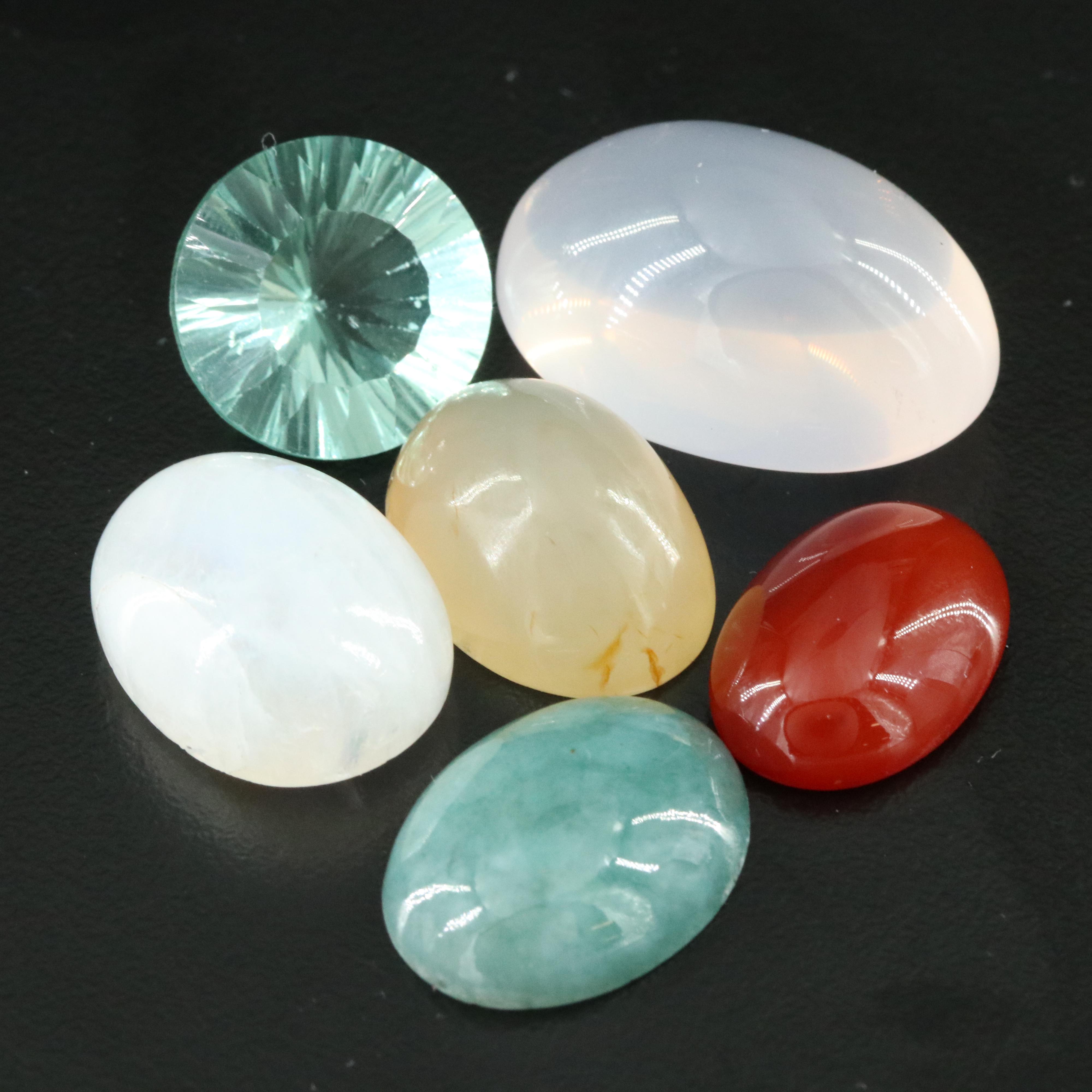 Loose Gemstones including Jadeite, Fluorite and Rainbow Moonstone