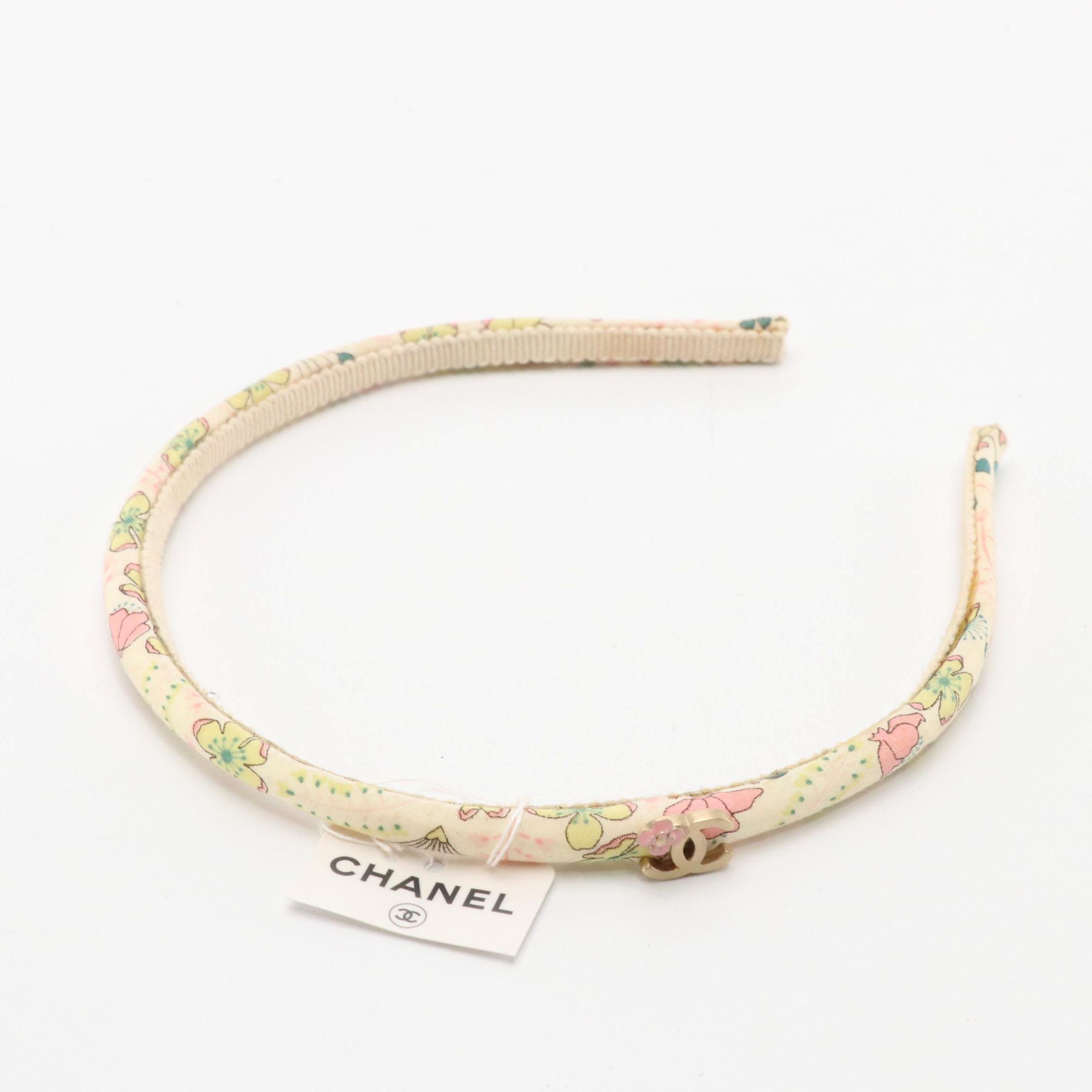 Chanel CC Camellia Print Thin Headband in Pastels