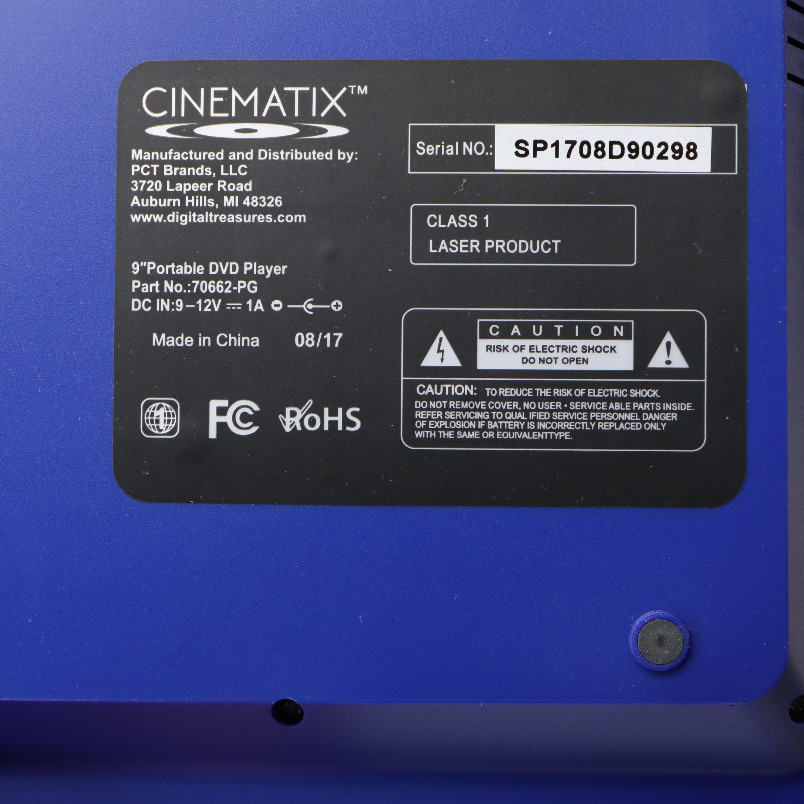 Cinematix Slimline 9" Portable DVD Player with Over-Ear Headphones