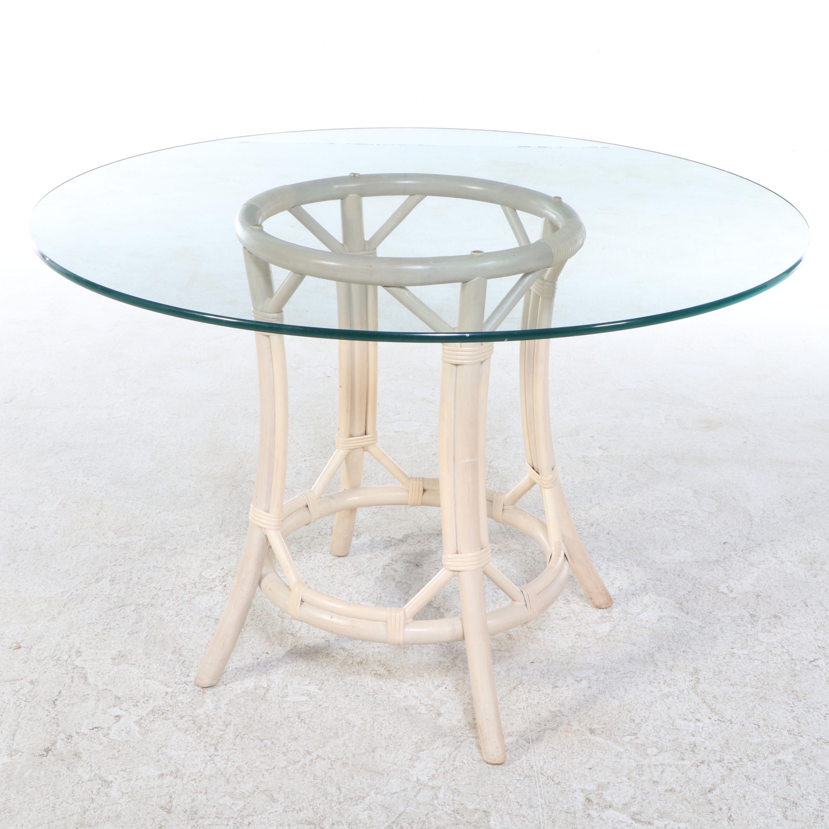 Five Piece Rattan Patio Dining Set with Glass Top Table