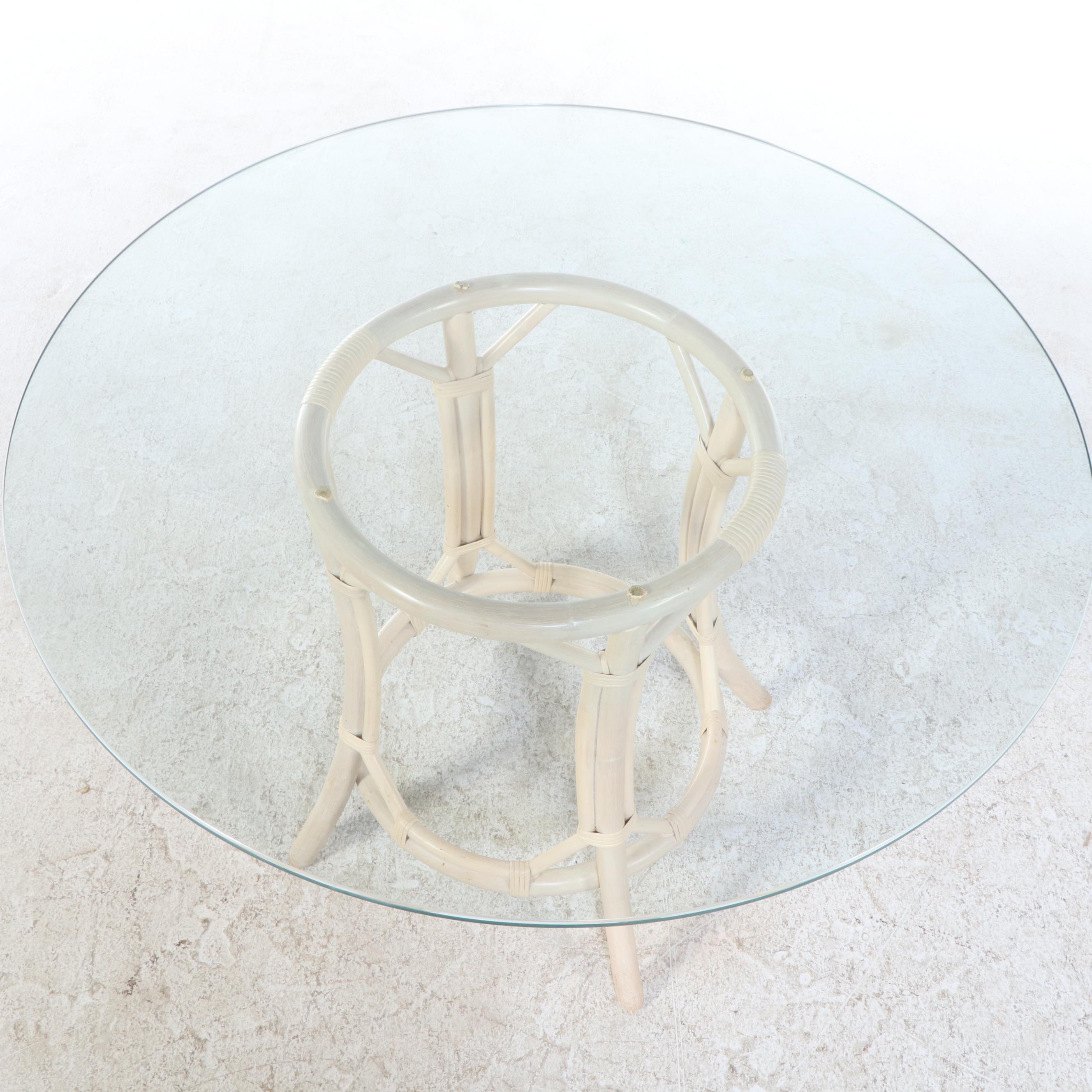 Five Piece Rattan Patio Dining Set with Glass Top Table