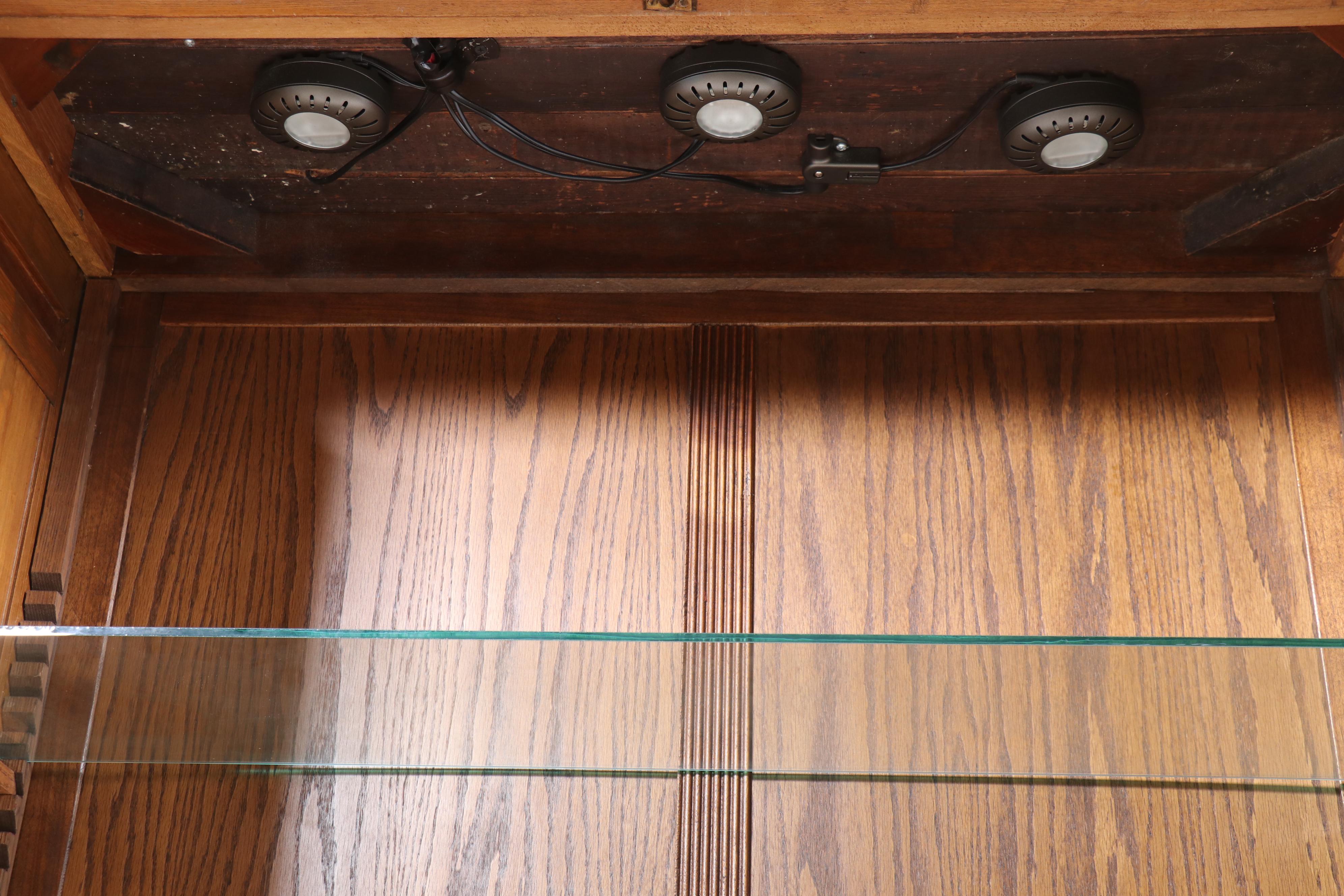 Eastlake Style Oak Illuminated Display Cabinet, 20th Century
