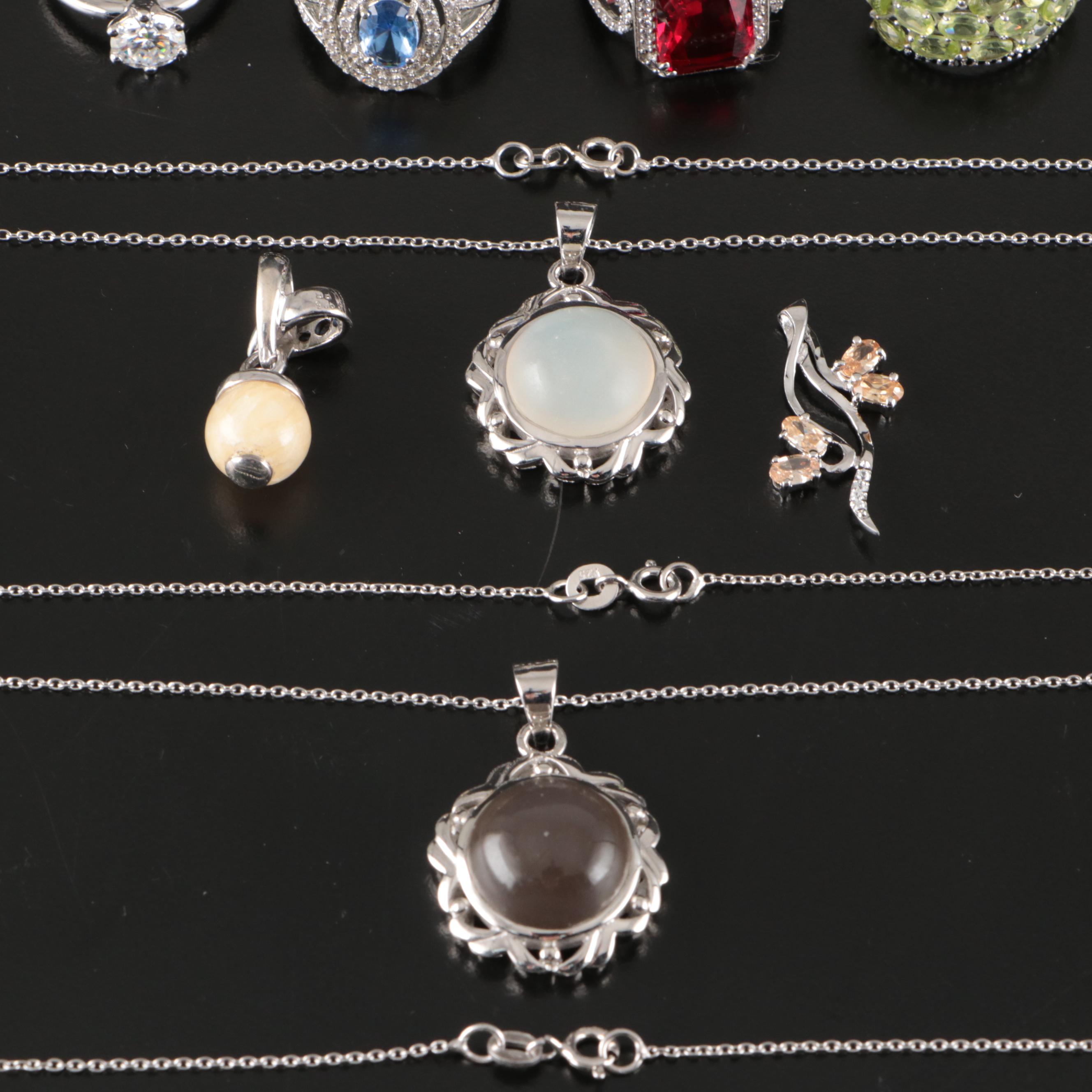 14 Assorted Sterling Silver Rings, Necklaces, Earrings, and Pendants