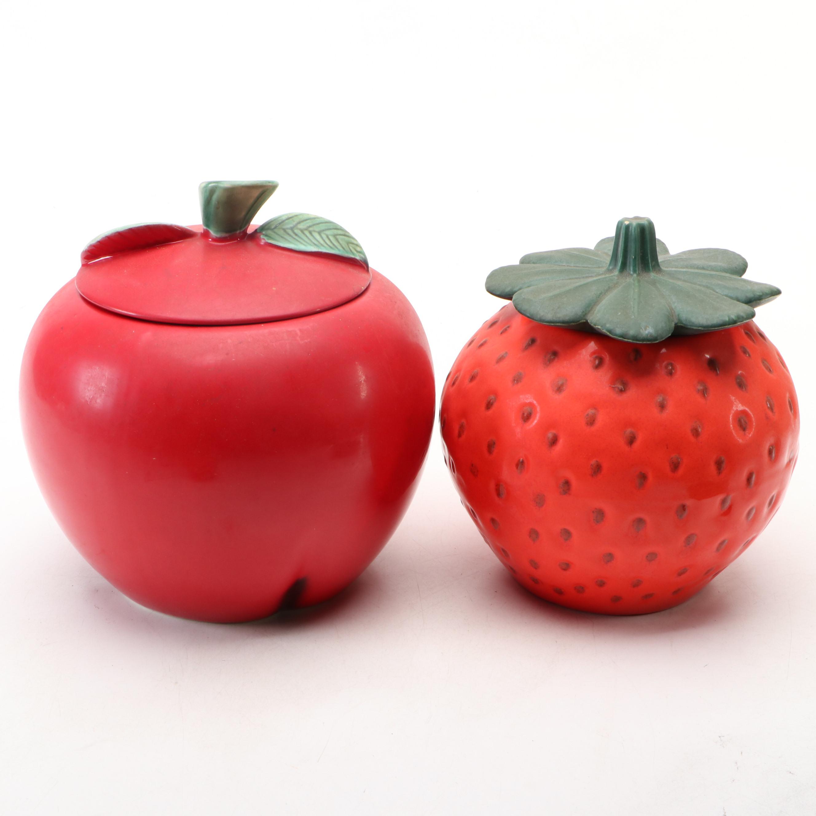 Ceramic Apple and Strawberry Shaped Cookie Jars with Other Ceramic Tableware