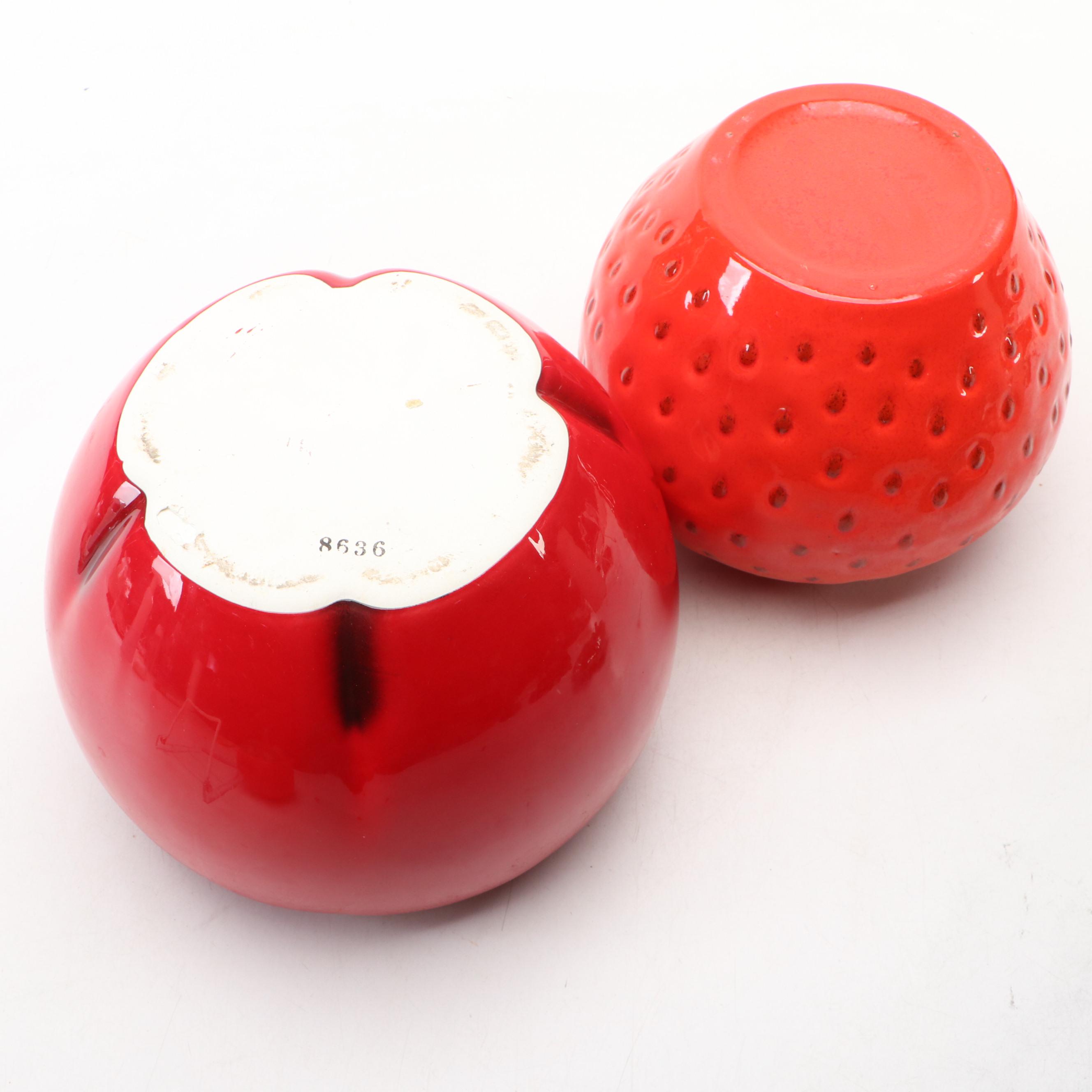 Ceramic Apple and Strawberry Shaped Cookie Jars with Other Ceramic Tableware