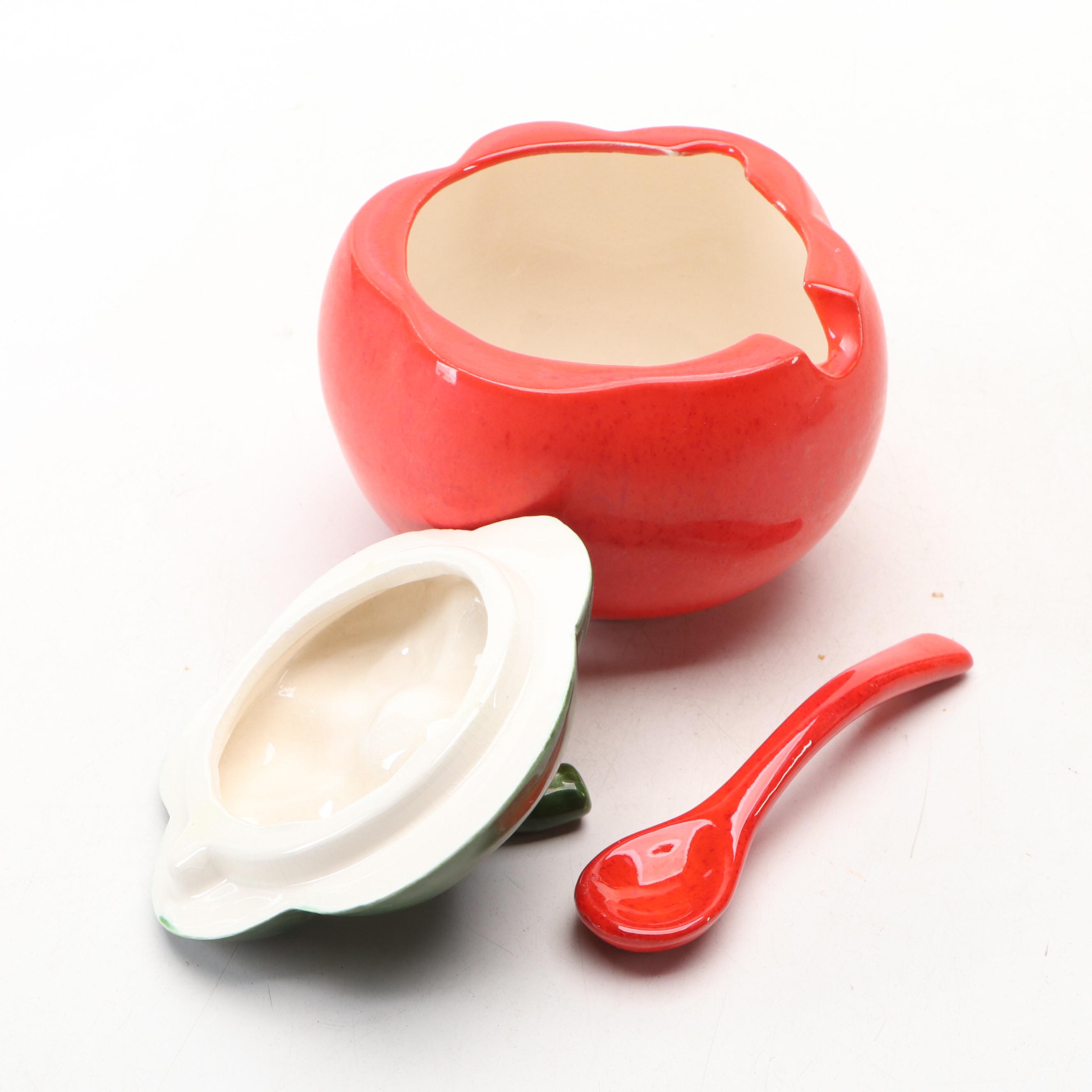 Ceramic Apple and Strawberry Shaped Cookie Jars with Other Ceramic Tableware