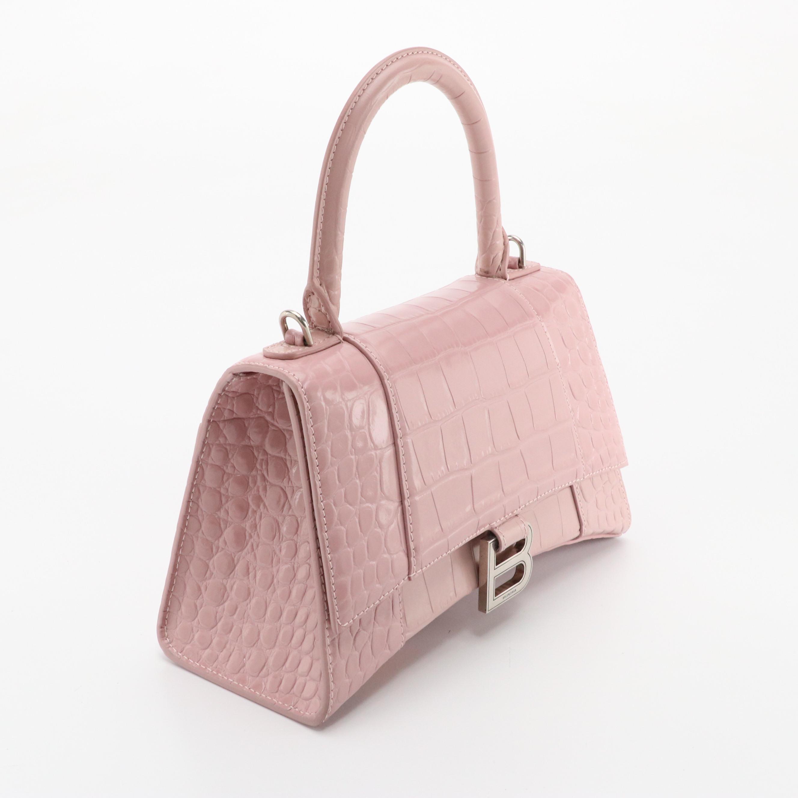Balenciaga Small Hourglass Two-Way Bag in Lilac Croc Embossed Leather