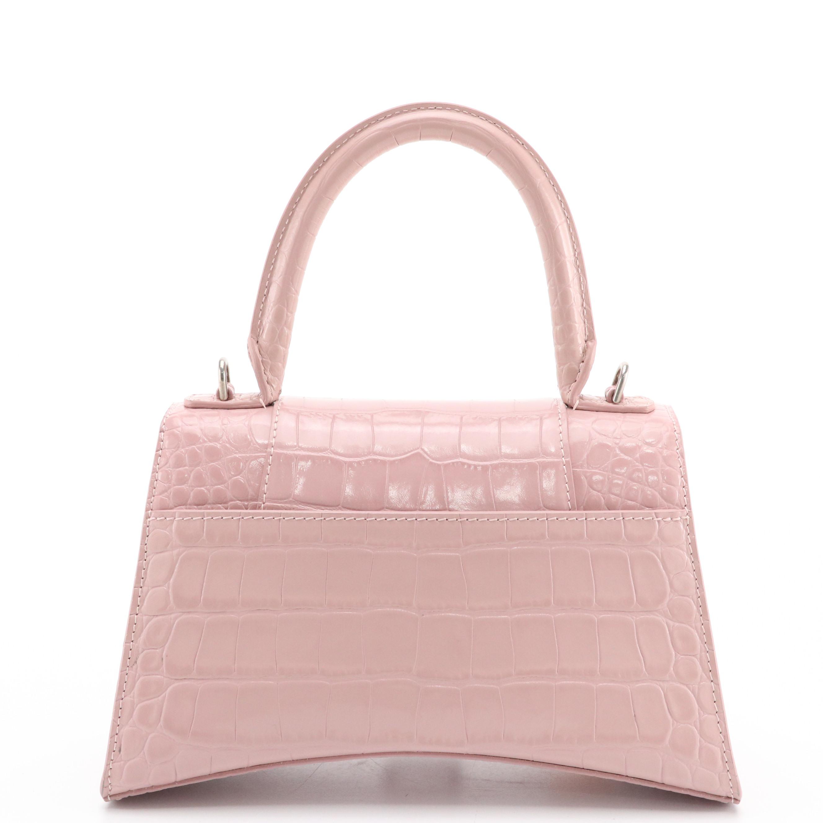 Balenciaga Small Hourglass Two-Way Bag in Lilac Croc Embossed Leather
