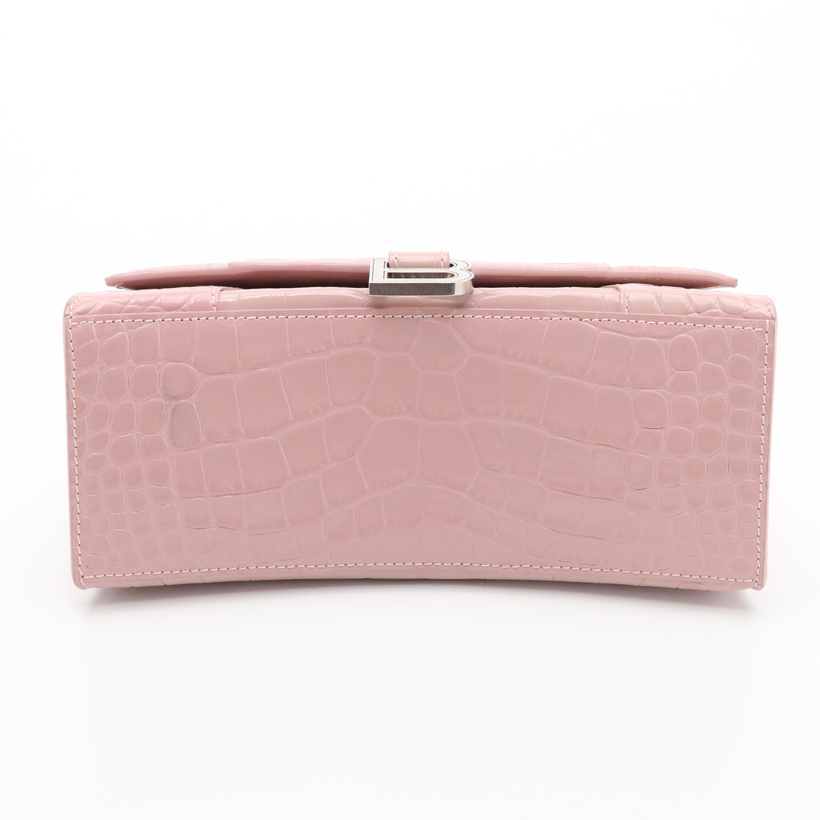 Balenciaga Small Hourglass Two-Way Bag in Lilac Croc Embossed Leather