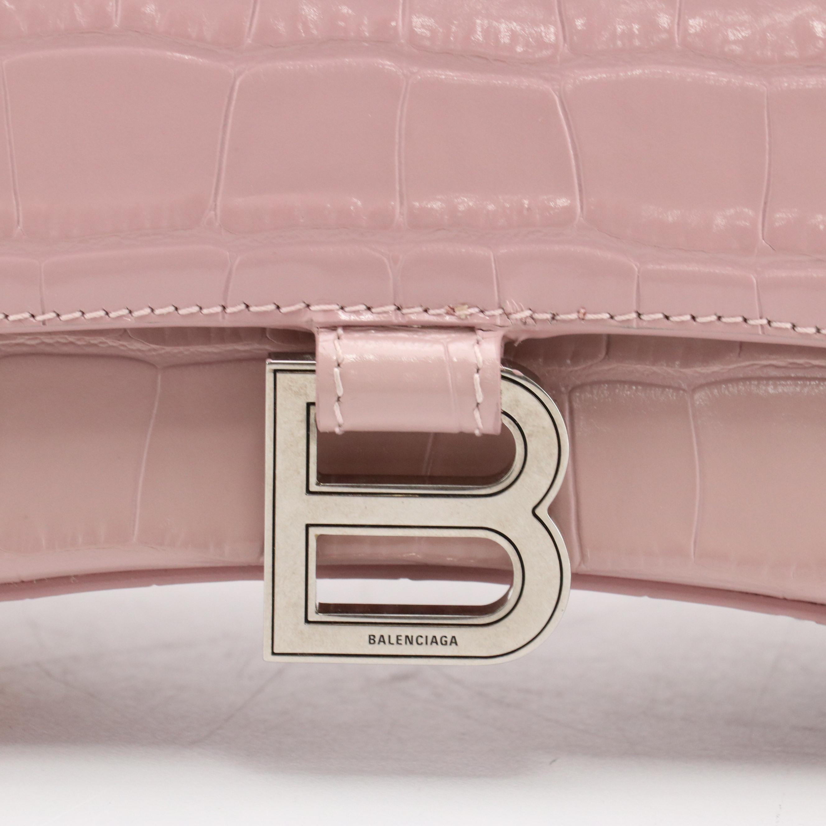Balenciaga Small Hourglass Two-Way Bag in Lilac Croc Embossed Leather
