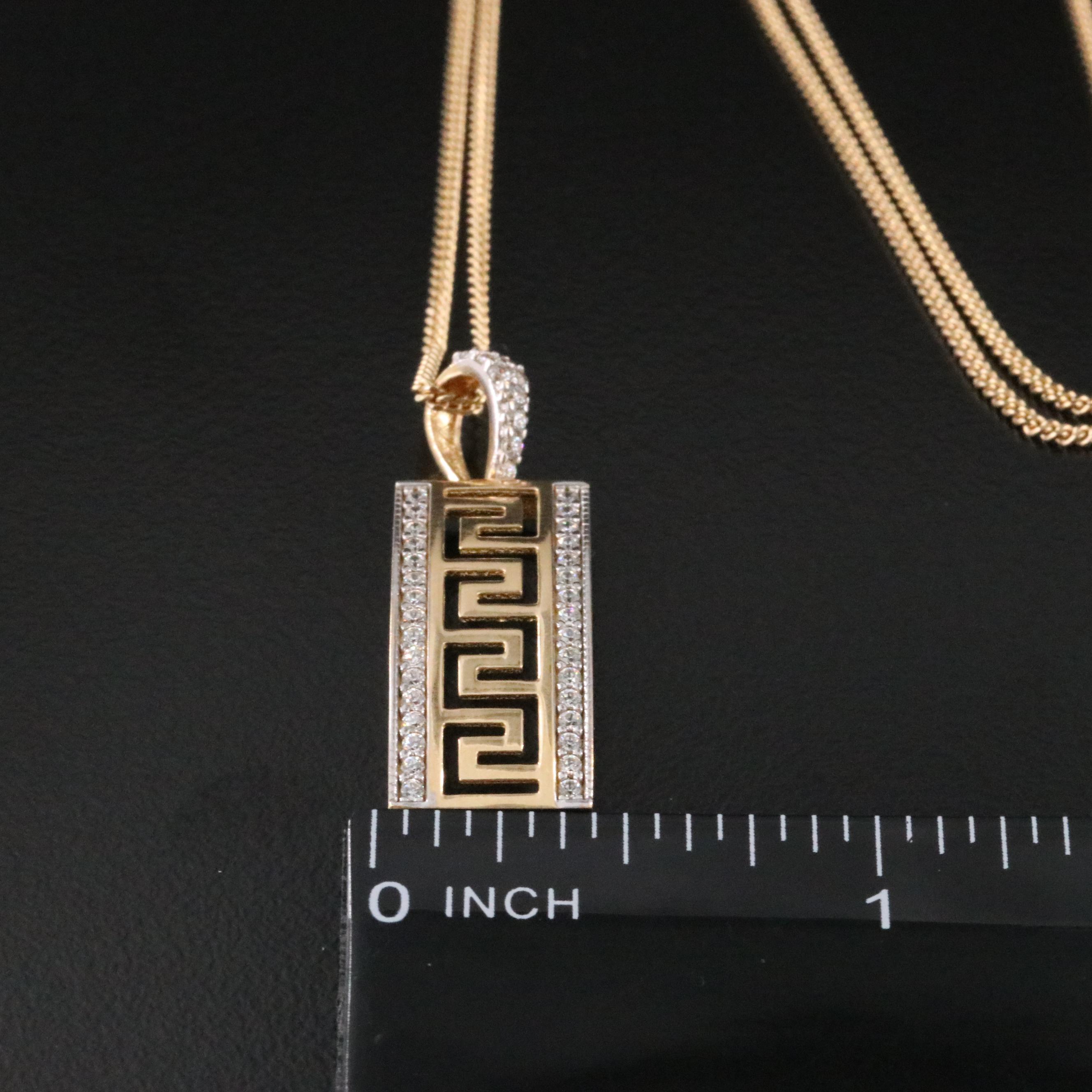 18K CZ Greek Key Pendant Necklace