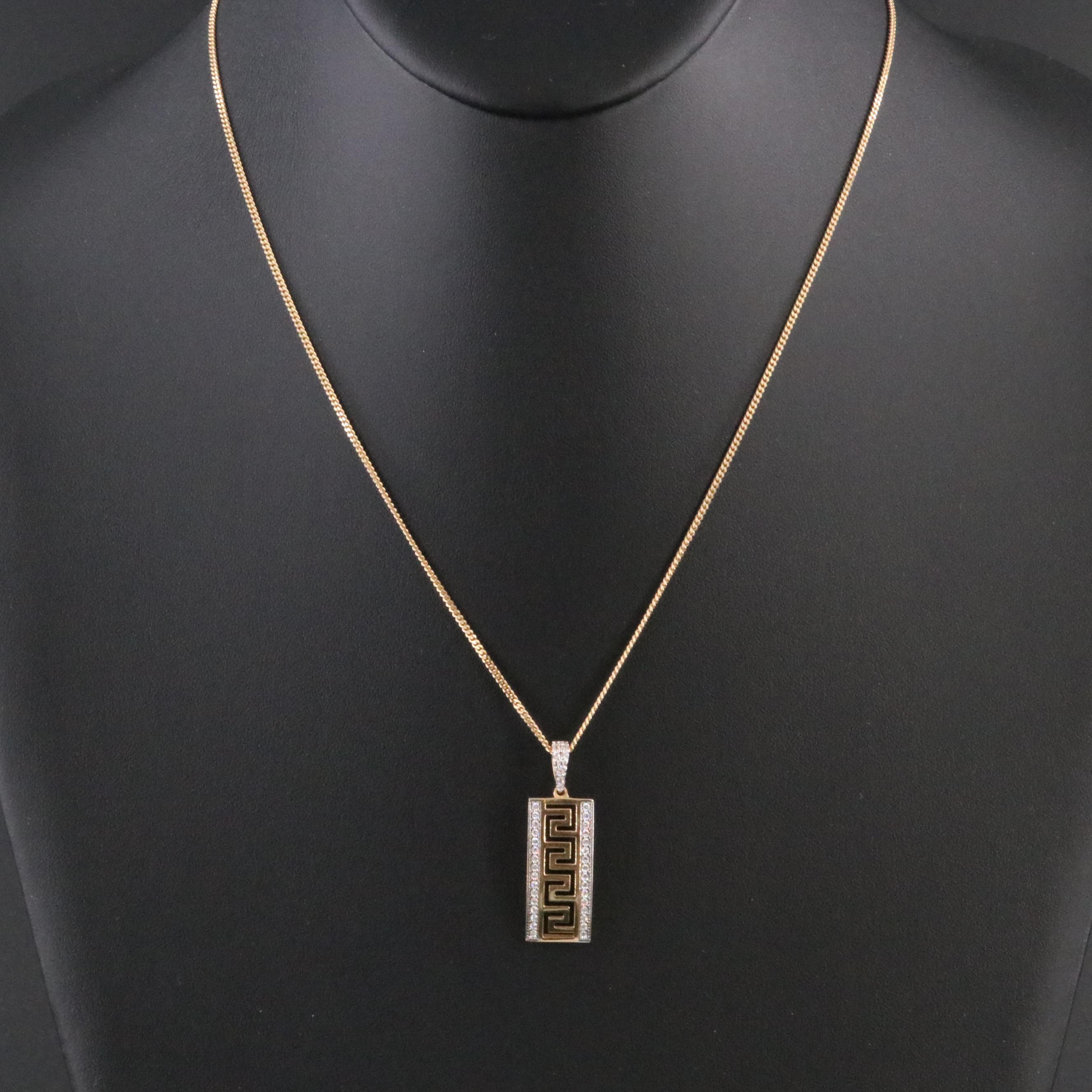 18K CZ Greek Key Pendant Necklace