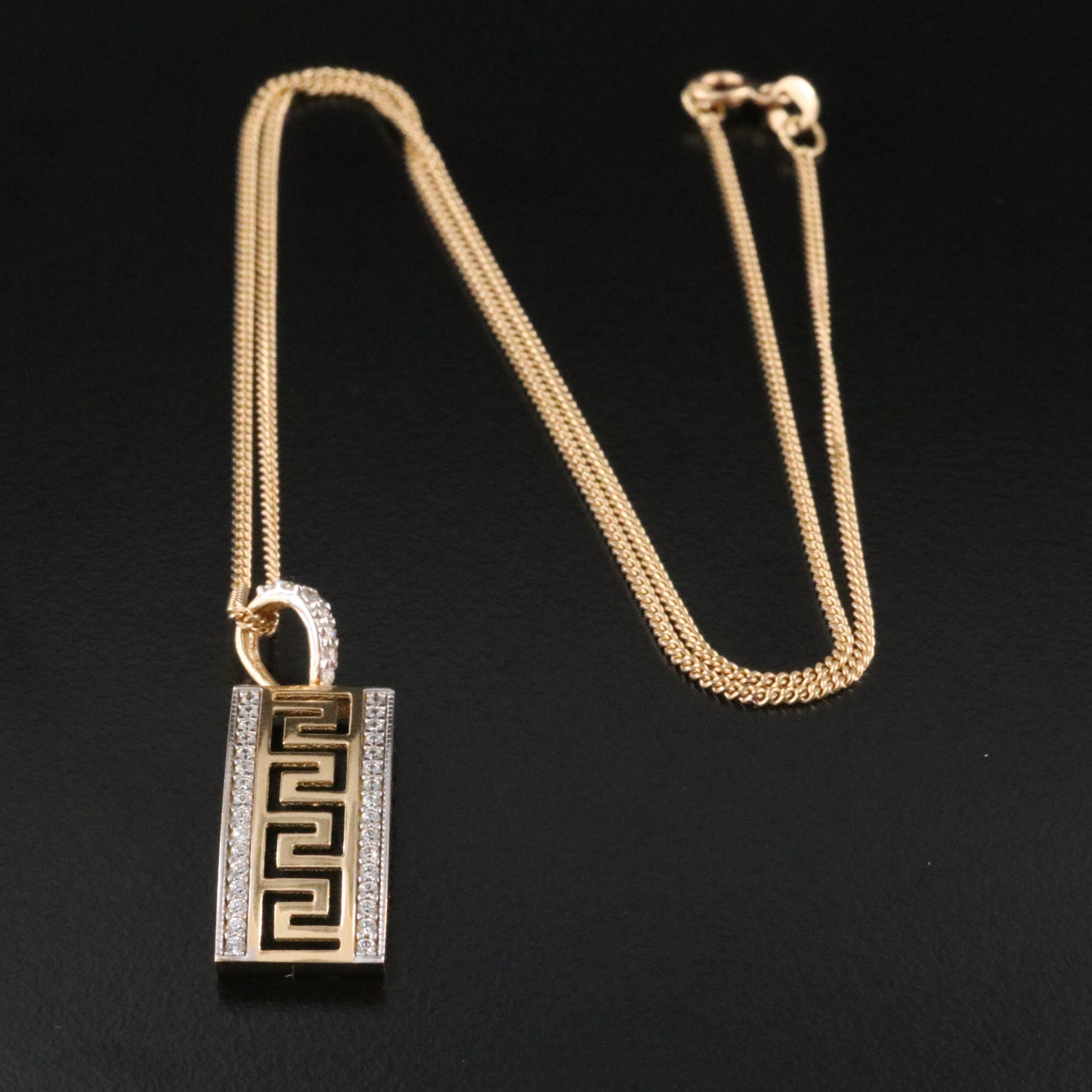 18K CZ Greek Key Pendant Necklace