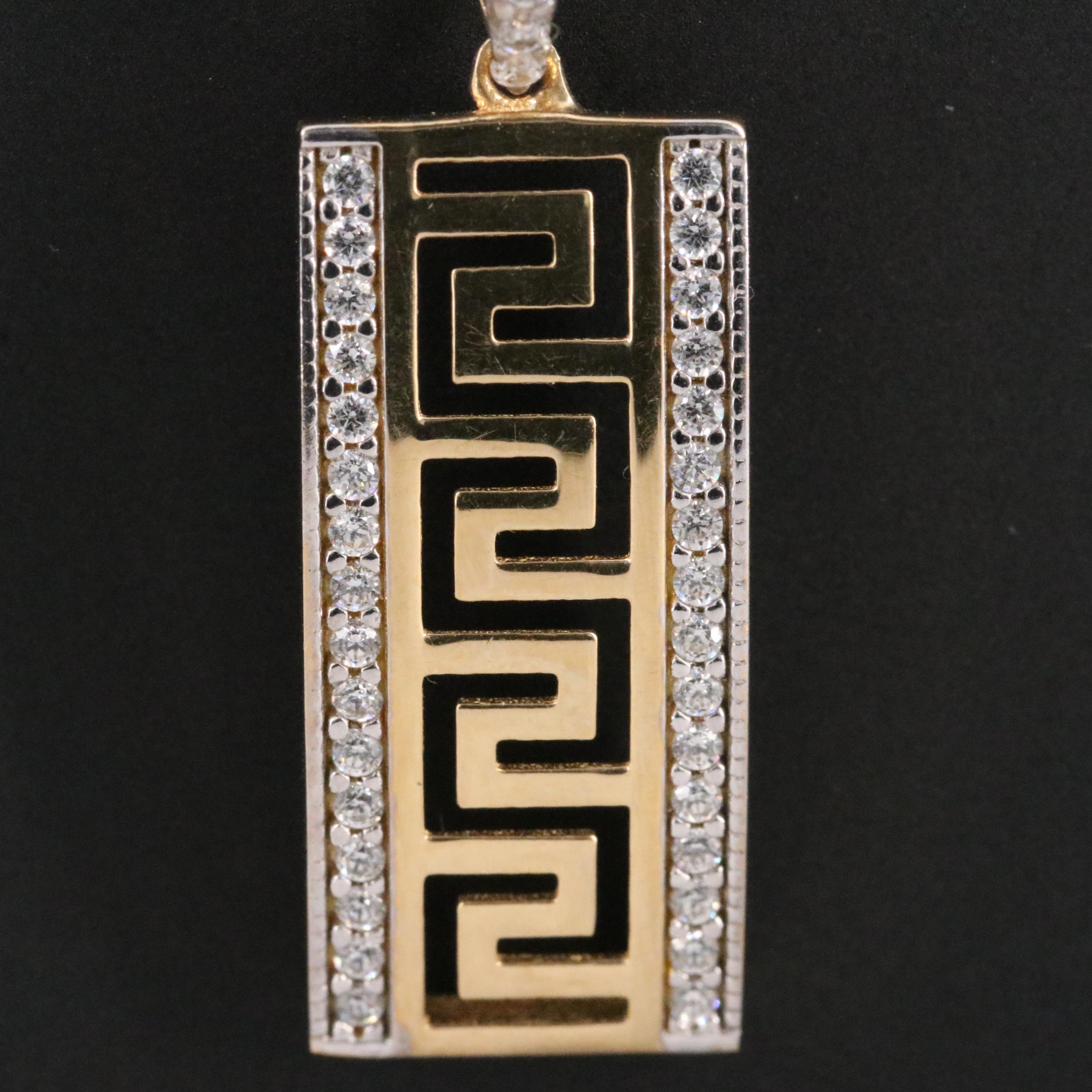 18K CZ Greek Key Pendant Necklace