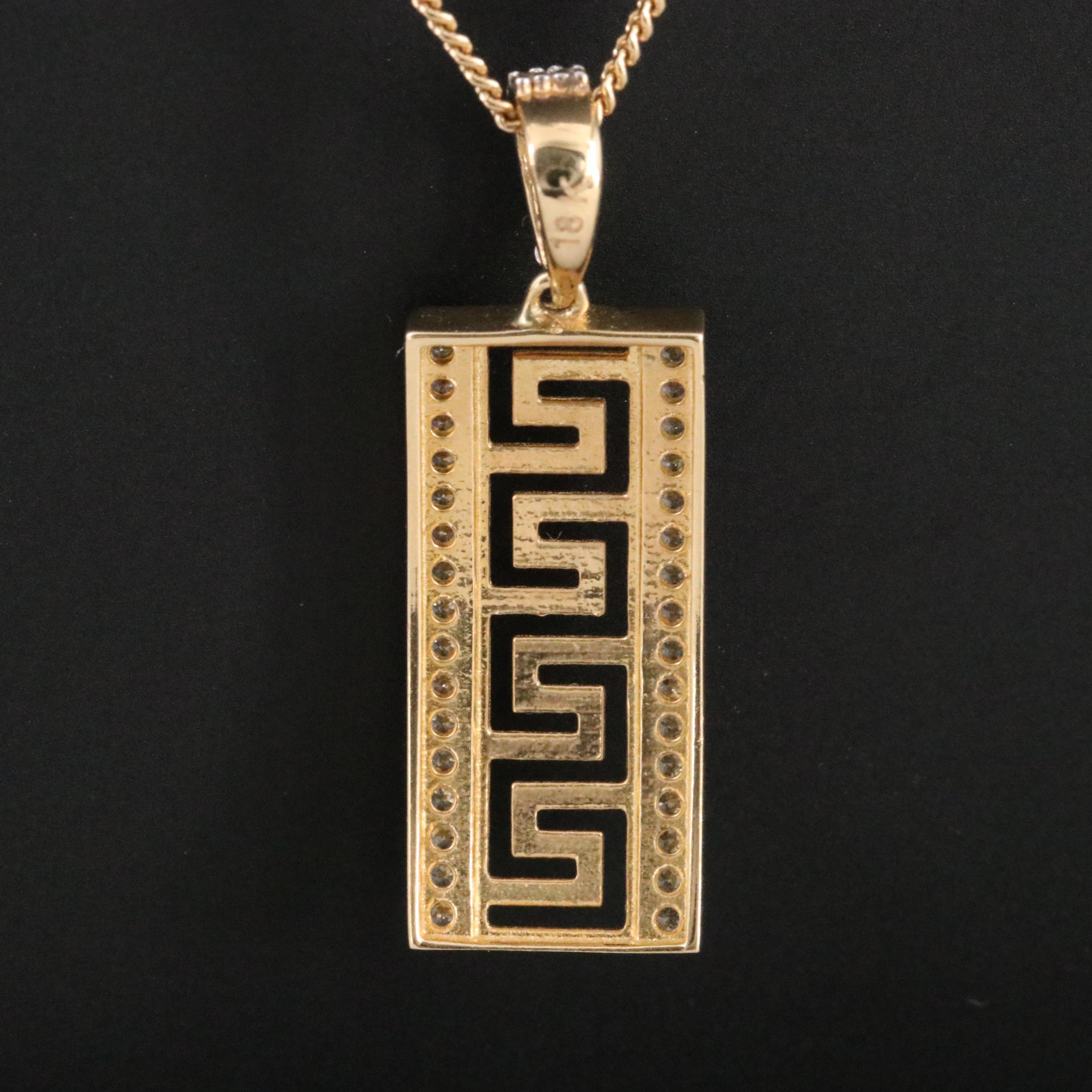 18K CZ Greek Key Pendant Necklace