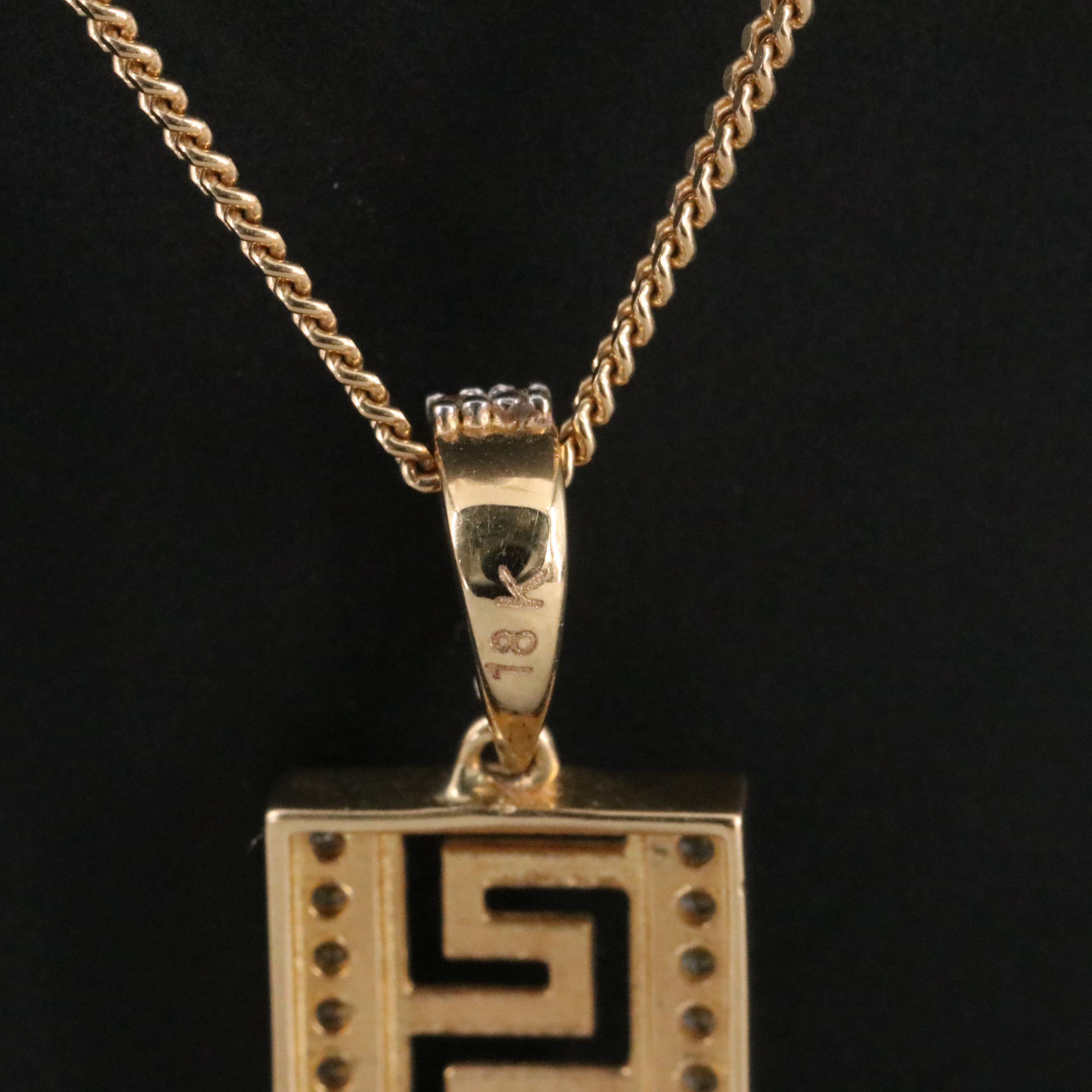 18K CZ Greek Key Pendant Necklace