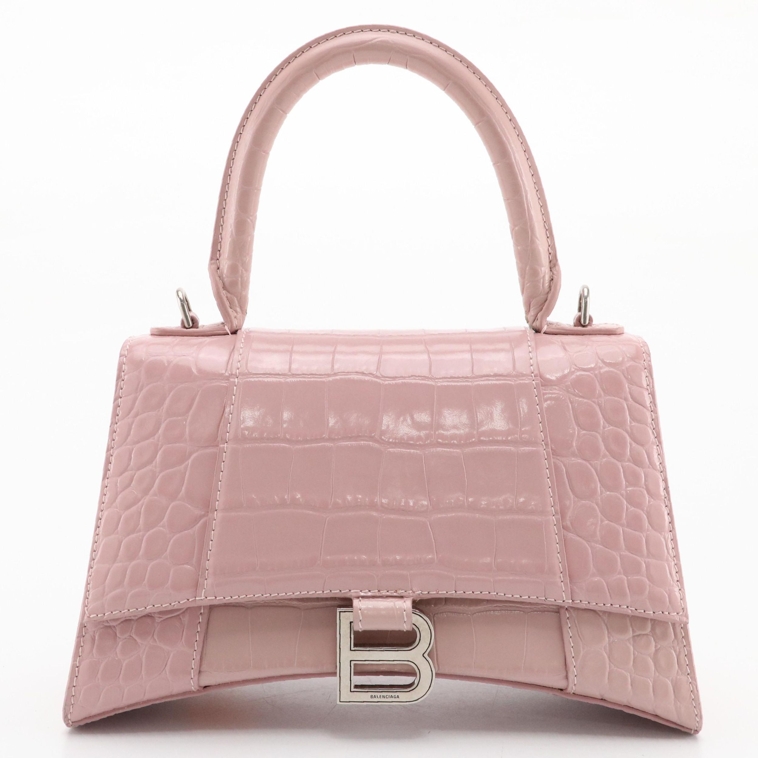 Balenciaga Small Hourglass Two-Way Bag in Lilac Croc Embossed Leather
