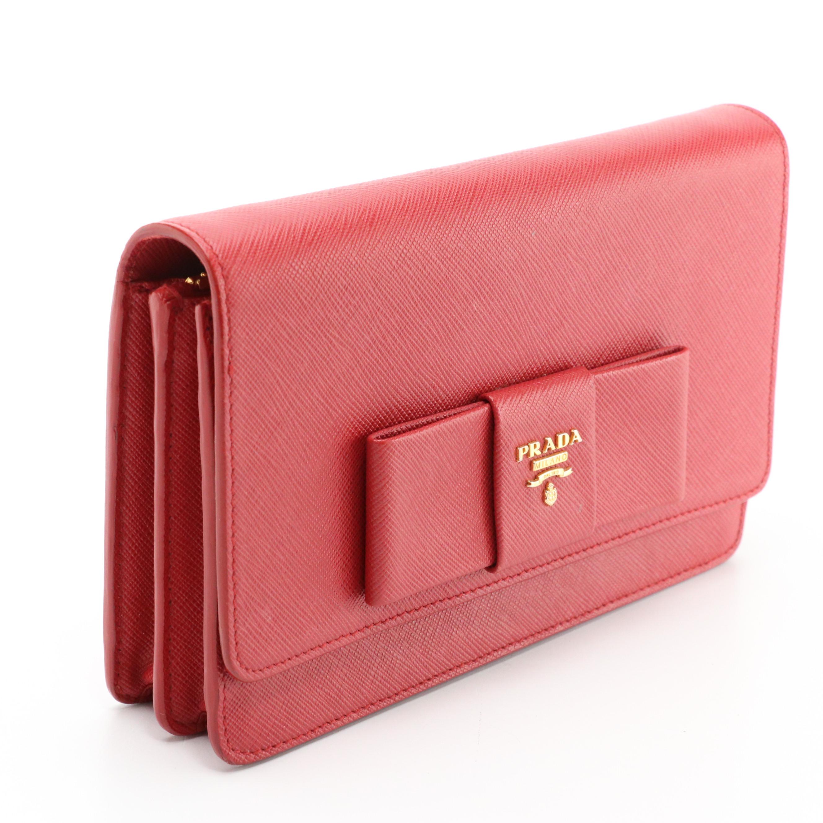 Prada Bow Flap Crossbody Clutch in Red Saffiano Leather