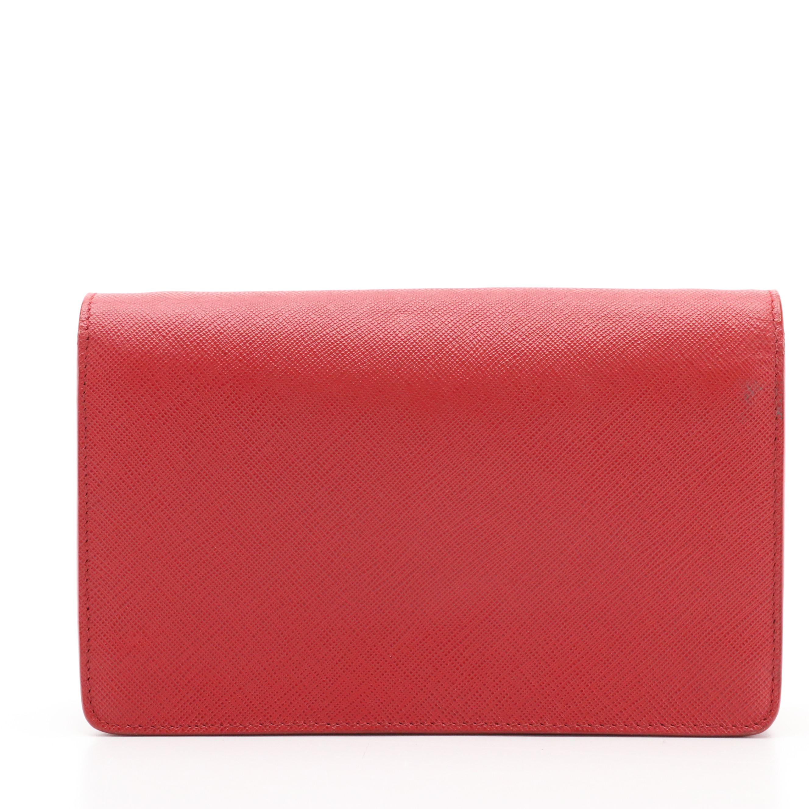 Prada Bow Flap Crossbody Clutch in Red Saffiano Leather