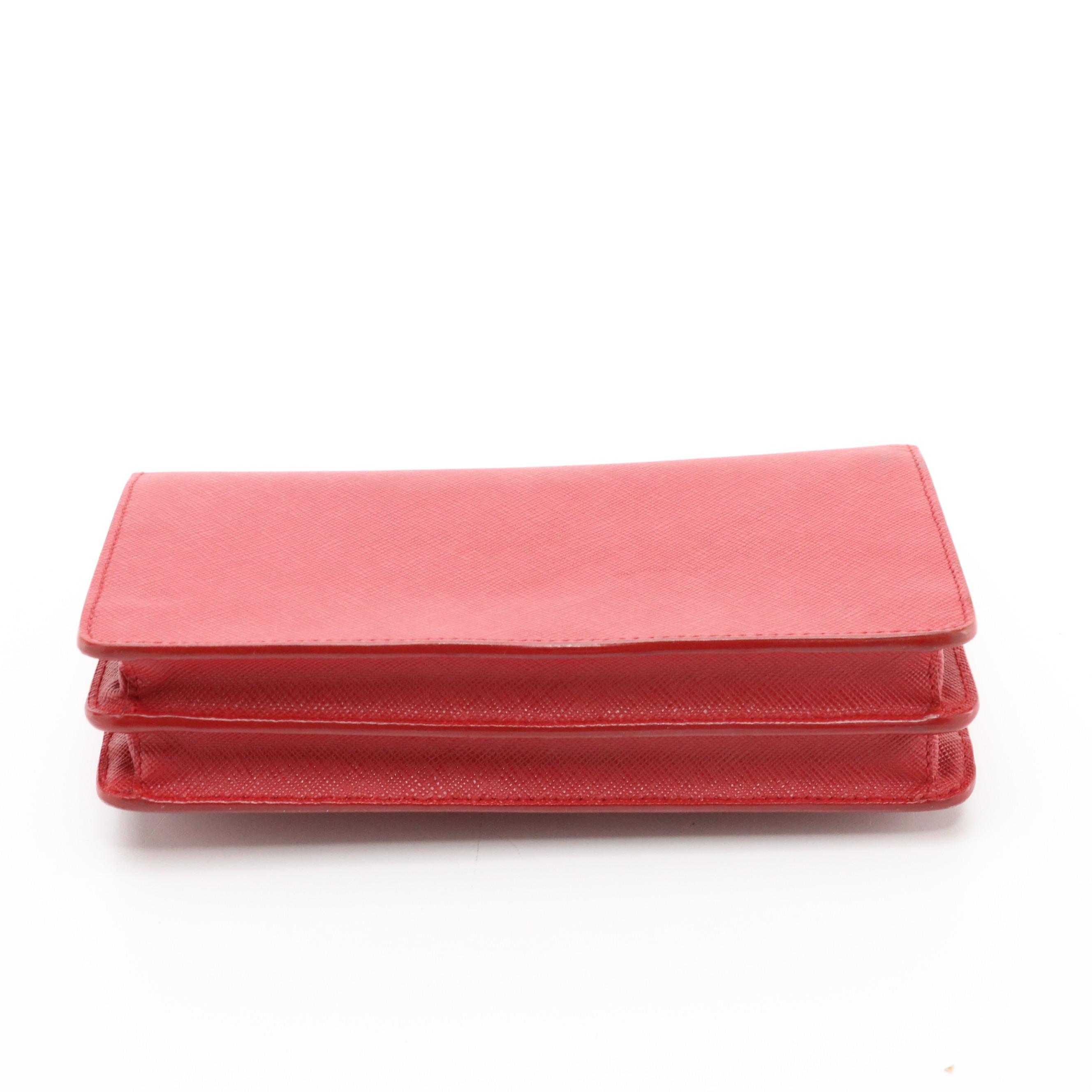 Prada Bow Flap Crossbody Clutch in Red Saffiano Leather