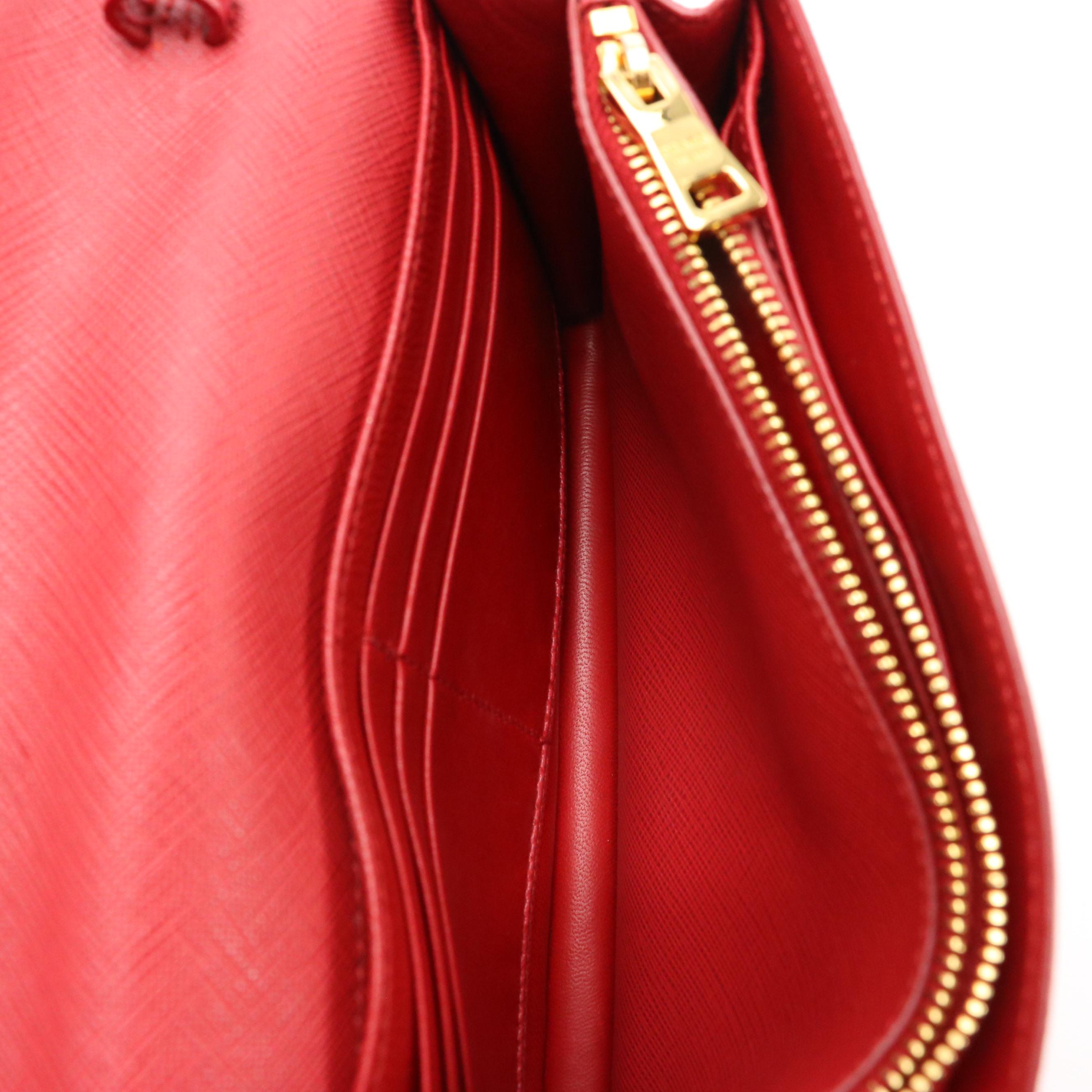 Prada Bow Flap Crossbody Clutch in Red Saffiano Leather