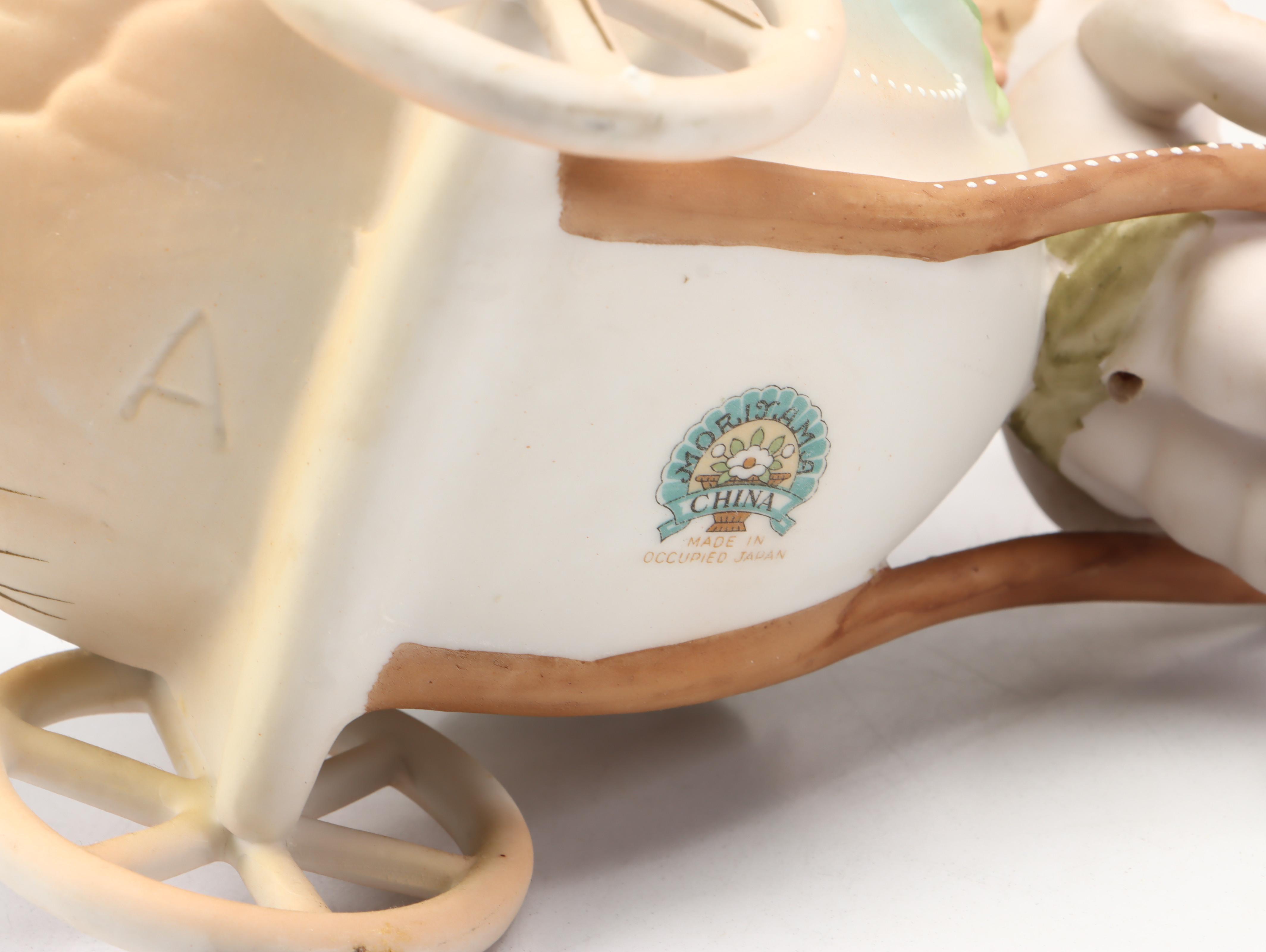Moriyama China Putto Pulling Cart with Lefton Cart and More Porcelain Figurines