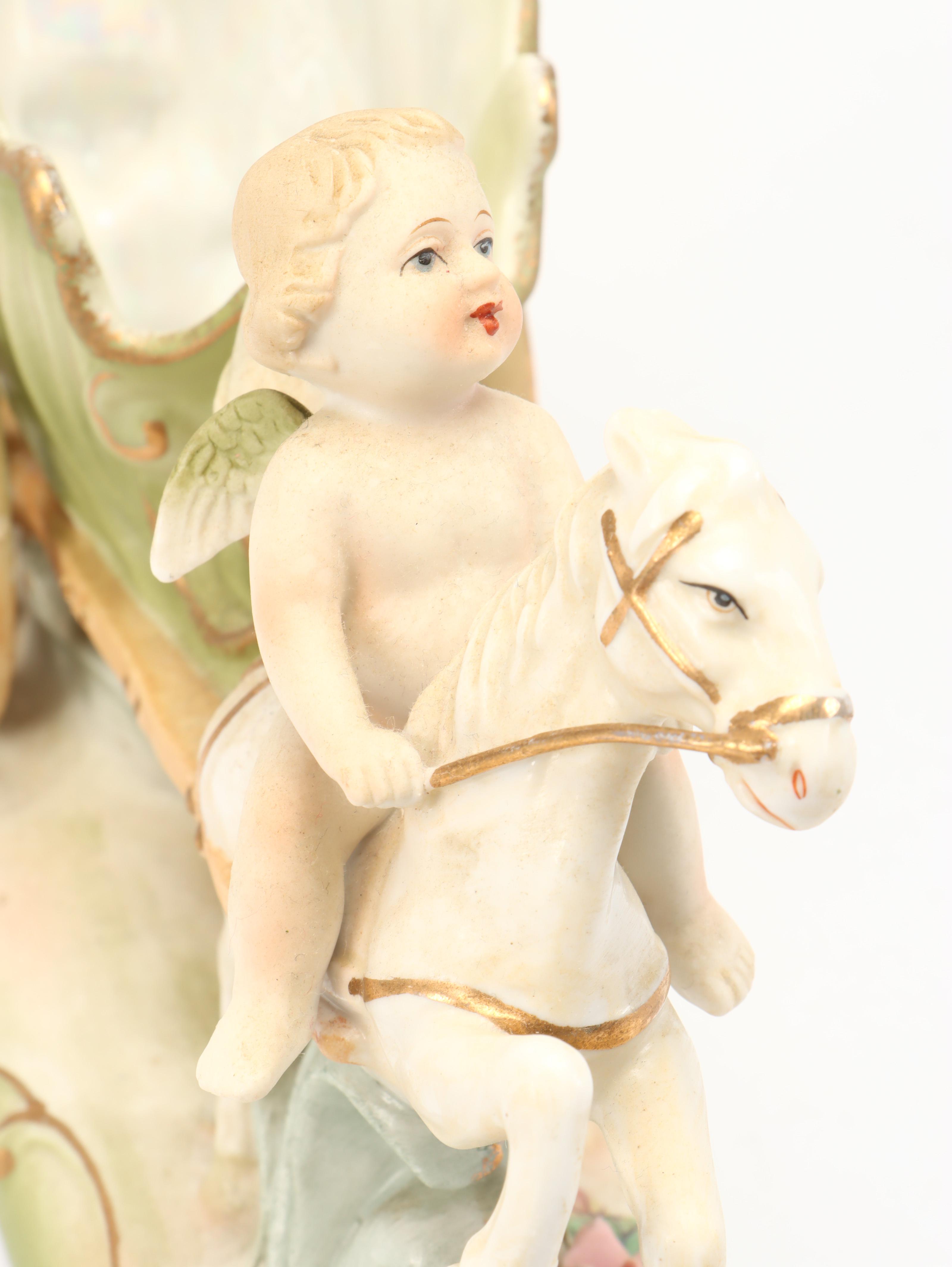Moriyama China Putto Pulling Cart with Lefton Cart and More Porcelain Figurines
