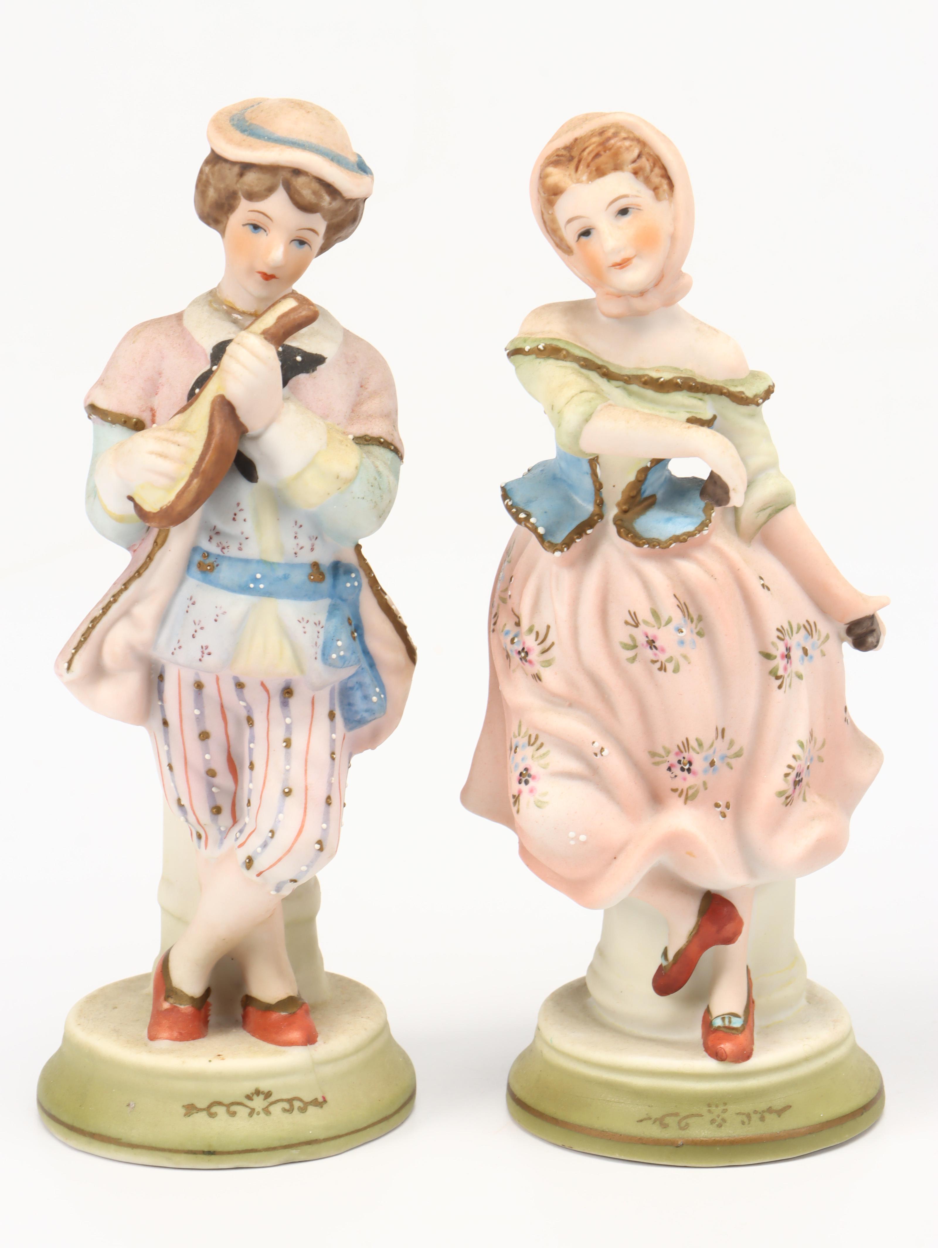 Moriyama China Putto Pulling Cart with Lefton Cart and More Porcelain Figurines